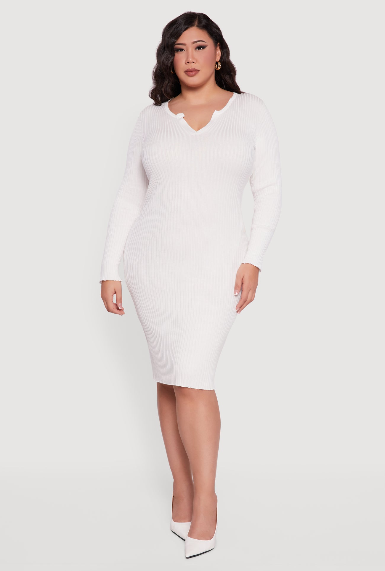 Plus Size Sweater Dress with Removable Collar and Cuffs - IVORY / 1X Plus Size Sweater Dress with Removable Collar and Cuffs - IVORY / 1X