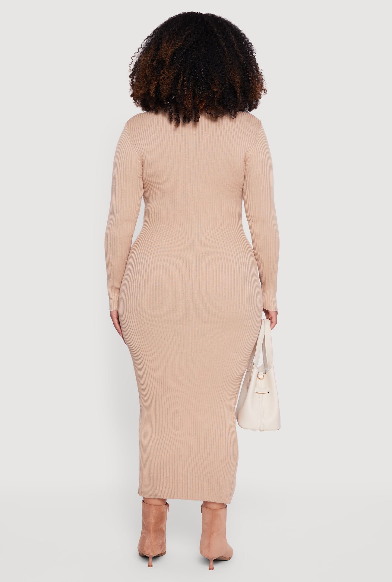 Womens Plus Size Almost Famous Rib Knit Slit Front Sweater Dress, Tan, Size 1X