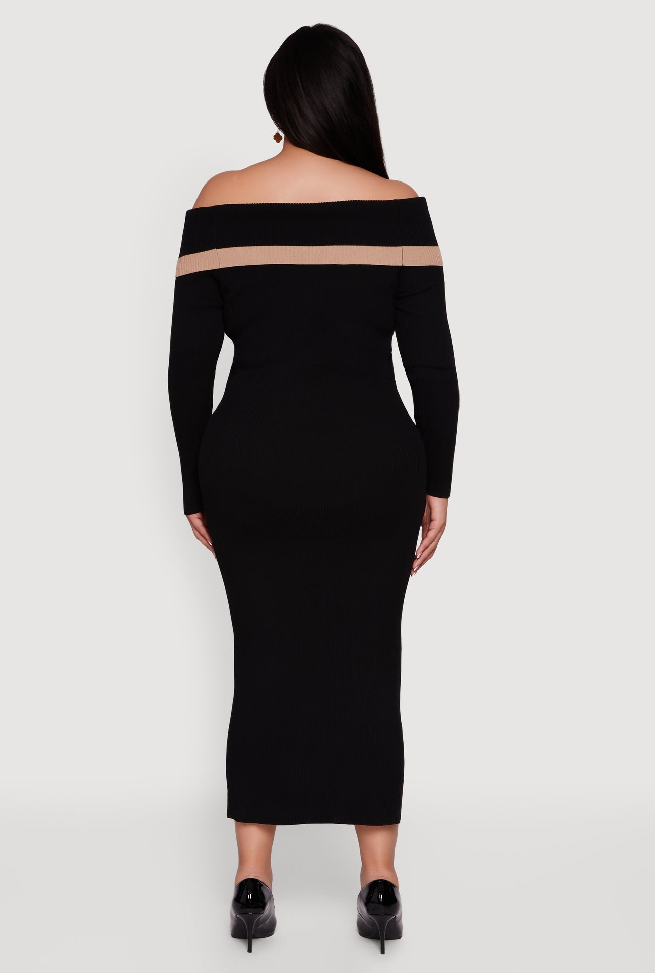 Plus Size Contrast Trim Ribbed Knit Sweater Dress