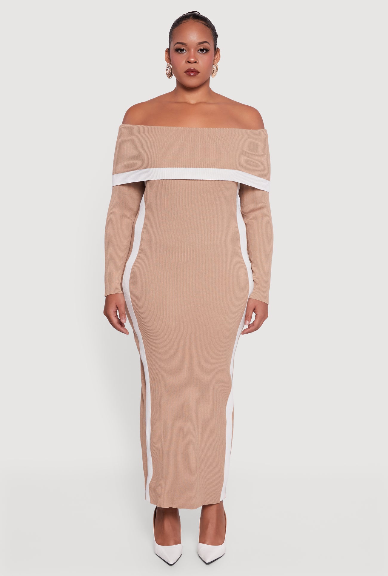 plus size ribbed sweater dress Final Sale Plus Size Ribbed Midi Sweater Dress in Brown, Tan & Mauve