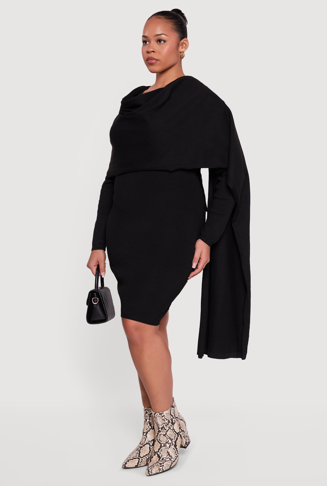 Plus Size Almost Famous Sweater Dress with Removable Scarf