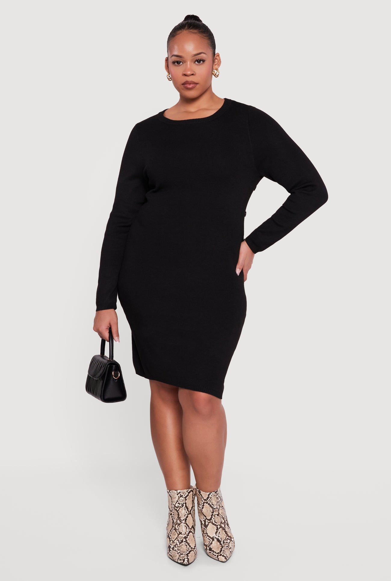Plus Size Almost Famous Sweater Dress with Removable Scarf