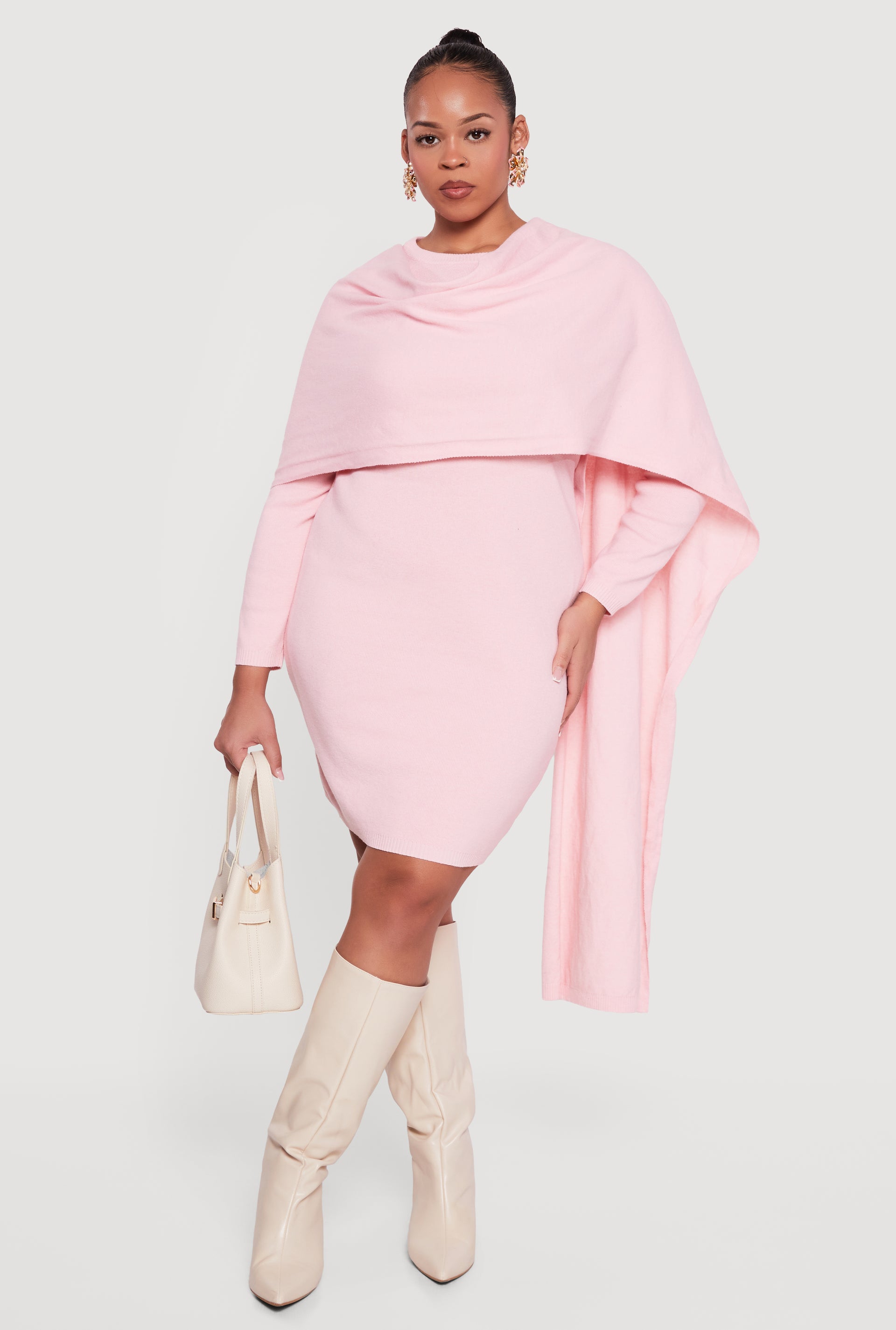 Plus Size Almost Famous Sweater Dress with Removable Scarf
