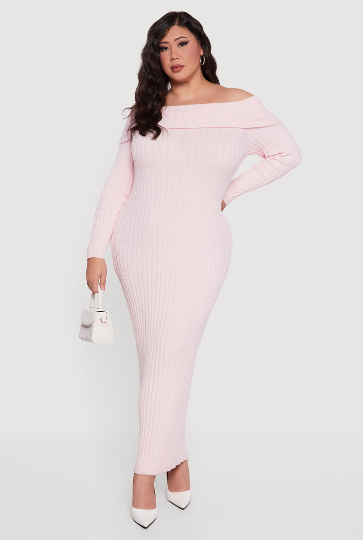plus size off the shoulder sweater dress Ella Rafaella Womens Ribbed Tea Length Sweaterdress, Ruby 5 10 Bust Plus Size - Cable Knit