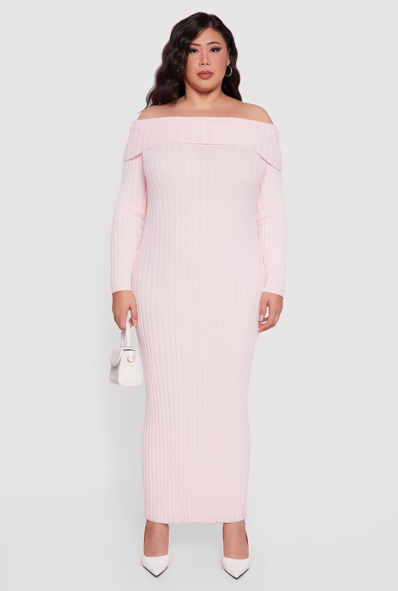 rib knit off shoulder maxi dress Off-Shoulder Rib-Knit Maxi Dress