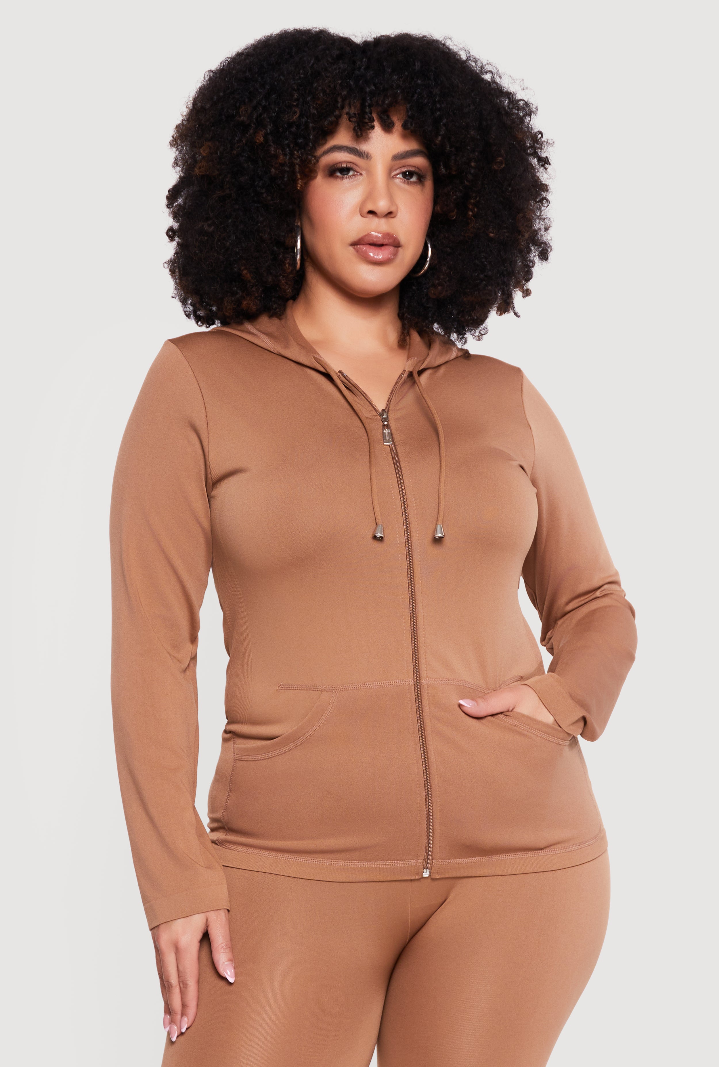Plus Size Solid Zip Front Hoodie