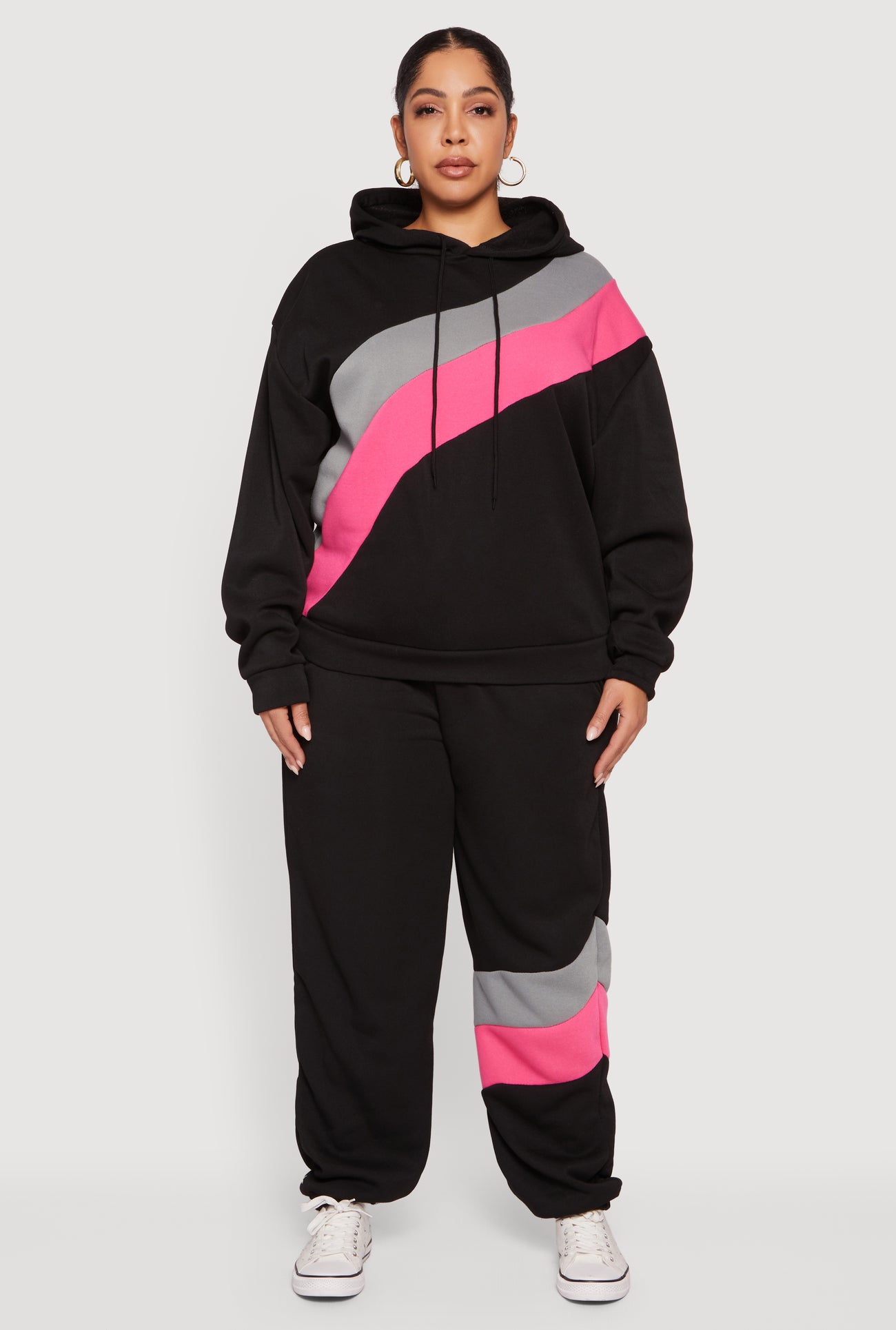 Plus Size Color Block Pullover Hoodie