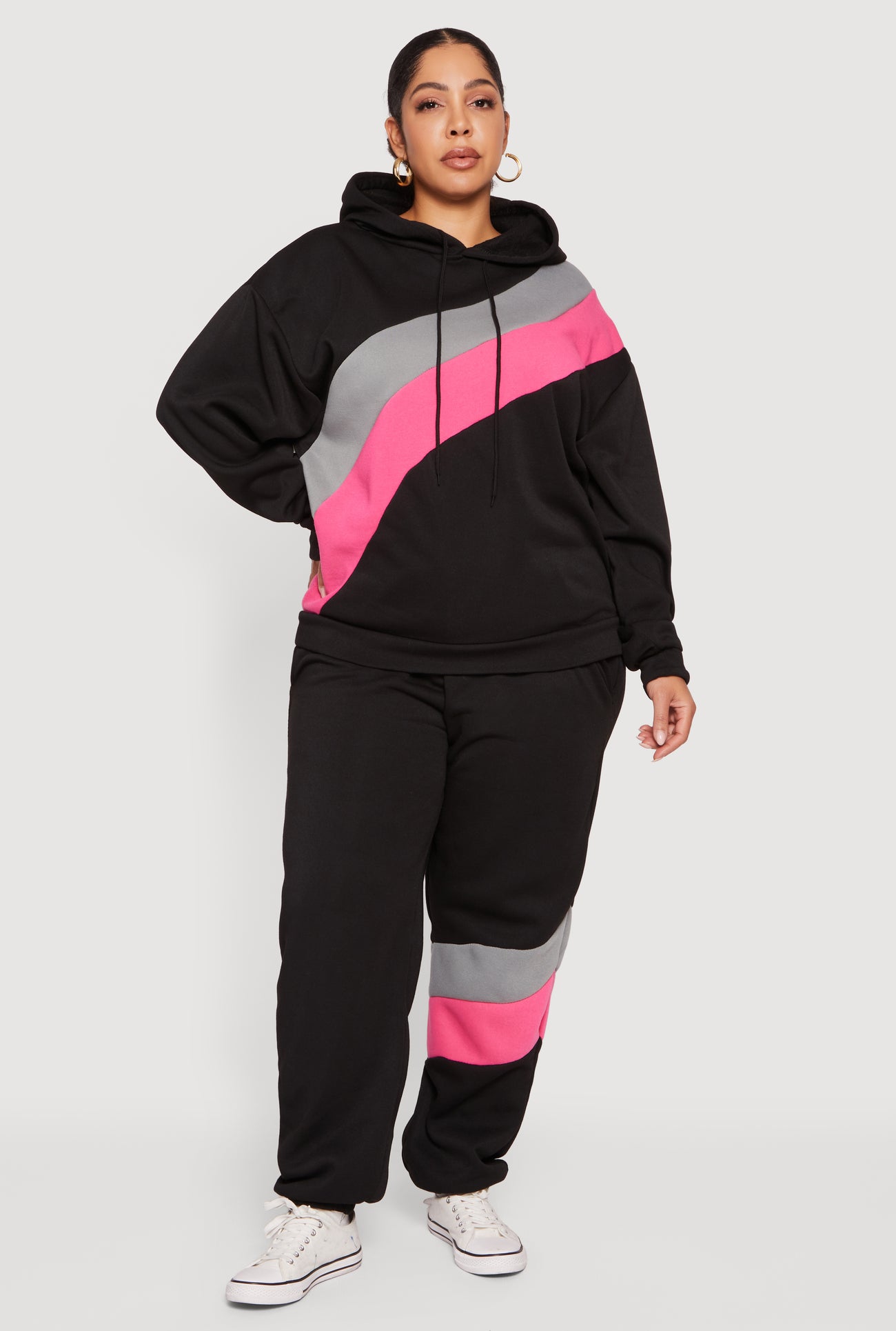 Plus Size Color Block Pullover Hoodie