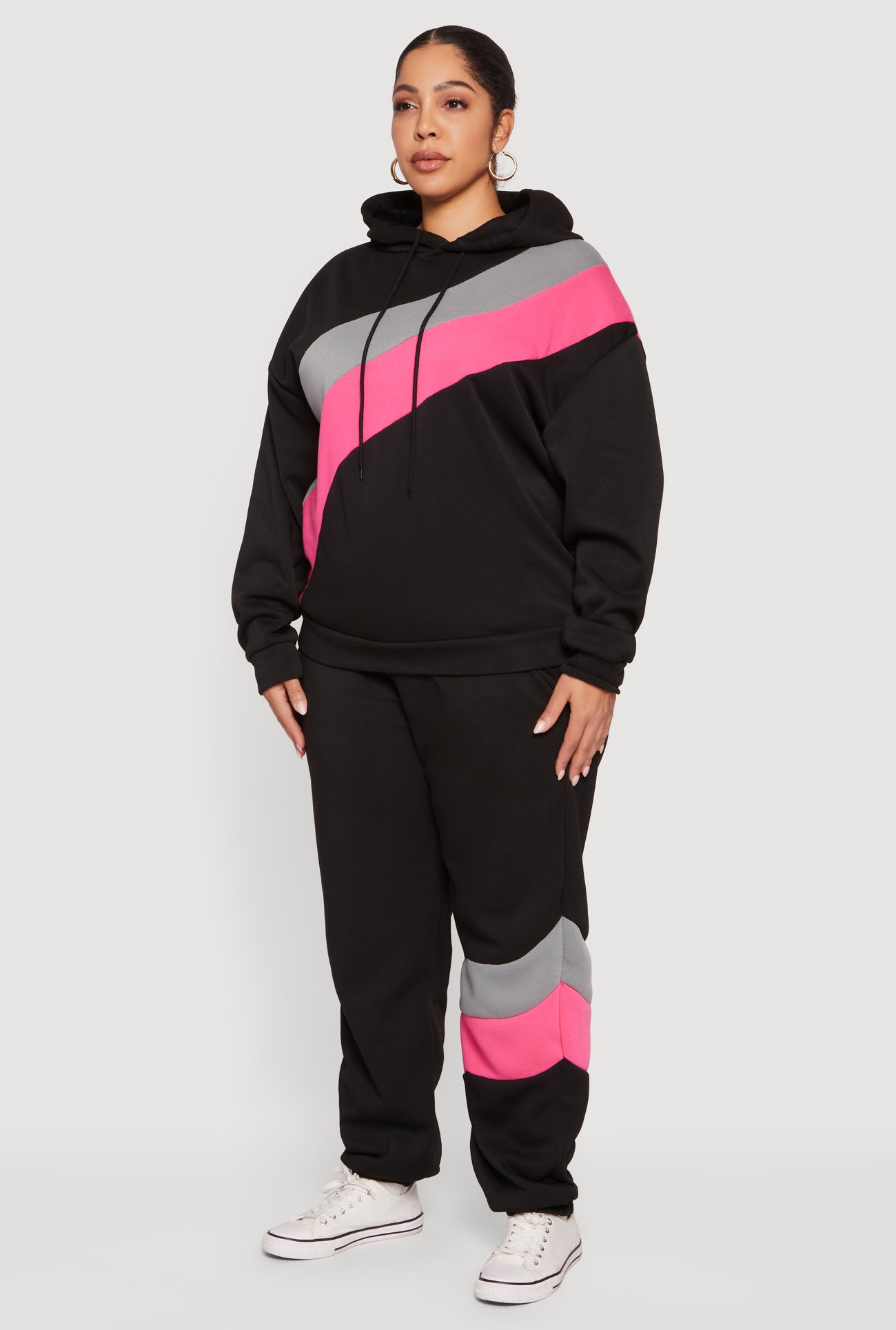 Plus Size Color Block Pullover Hoodie