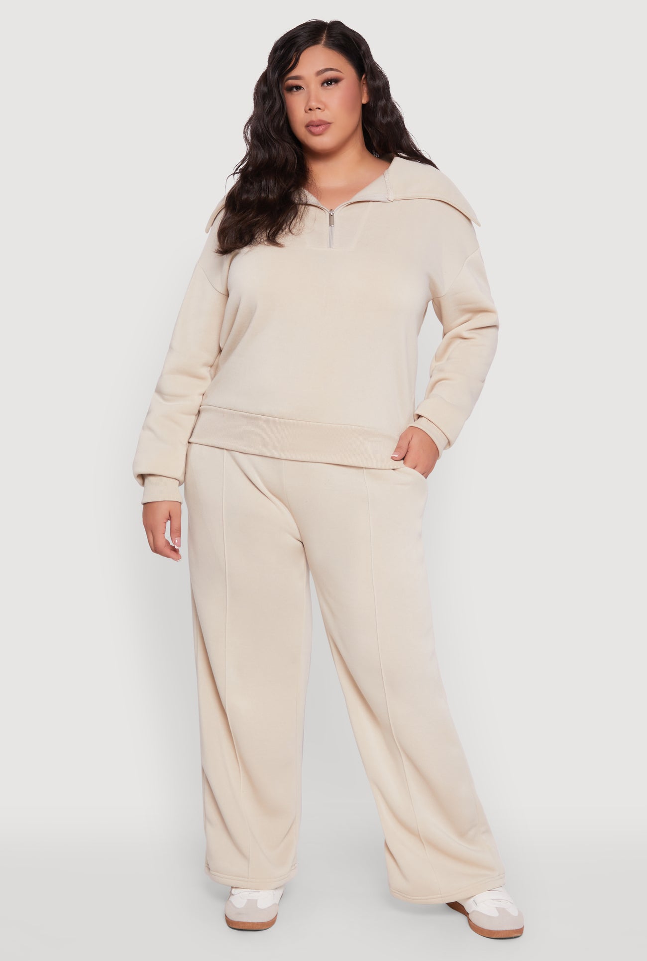 Plus Size Fleece Collared Quarter Zip Pullover Sweatshirt