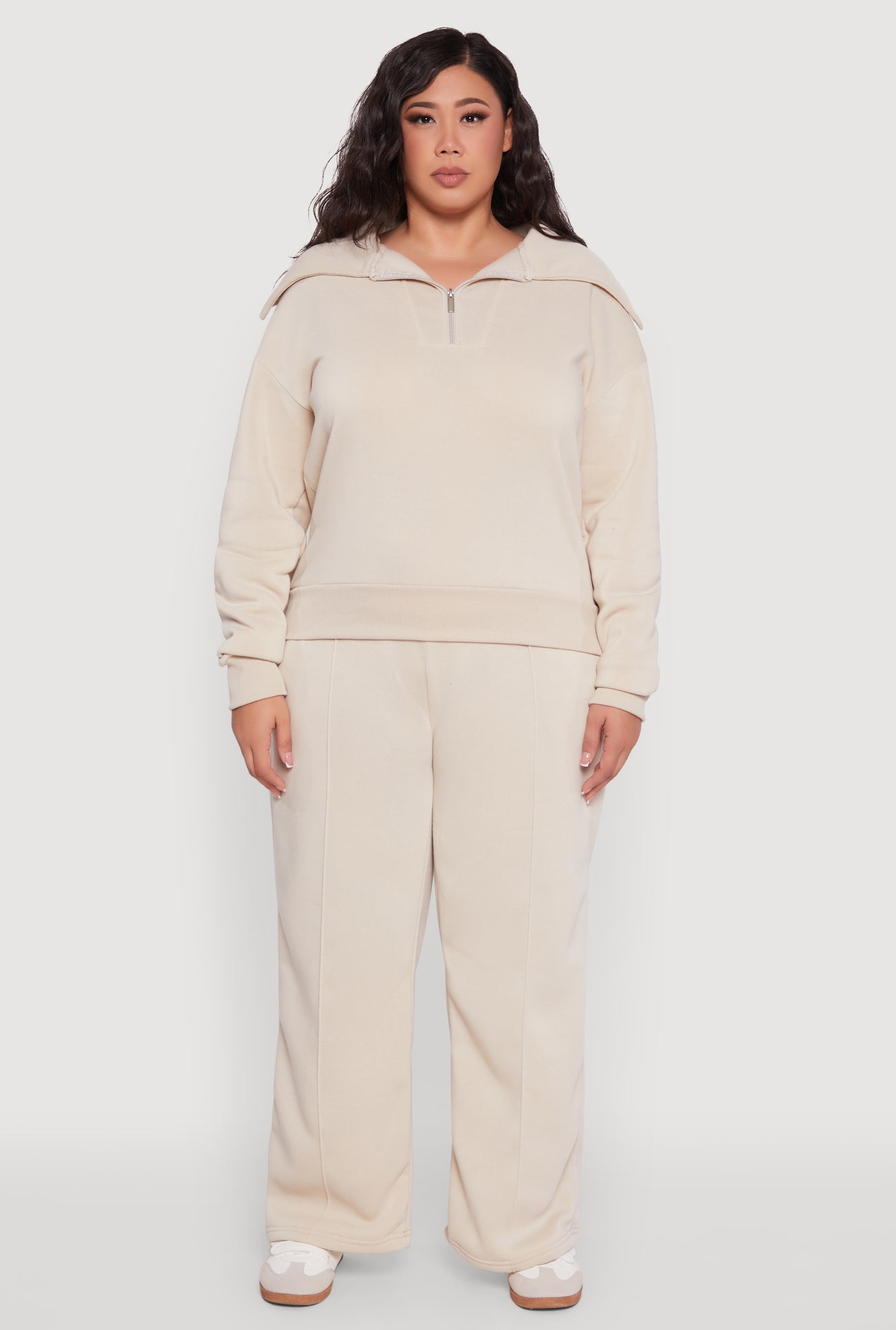 Plus Size Fleece Collared Quarter Zip Pullover Sweatshirt