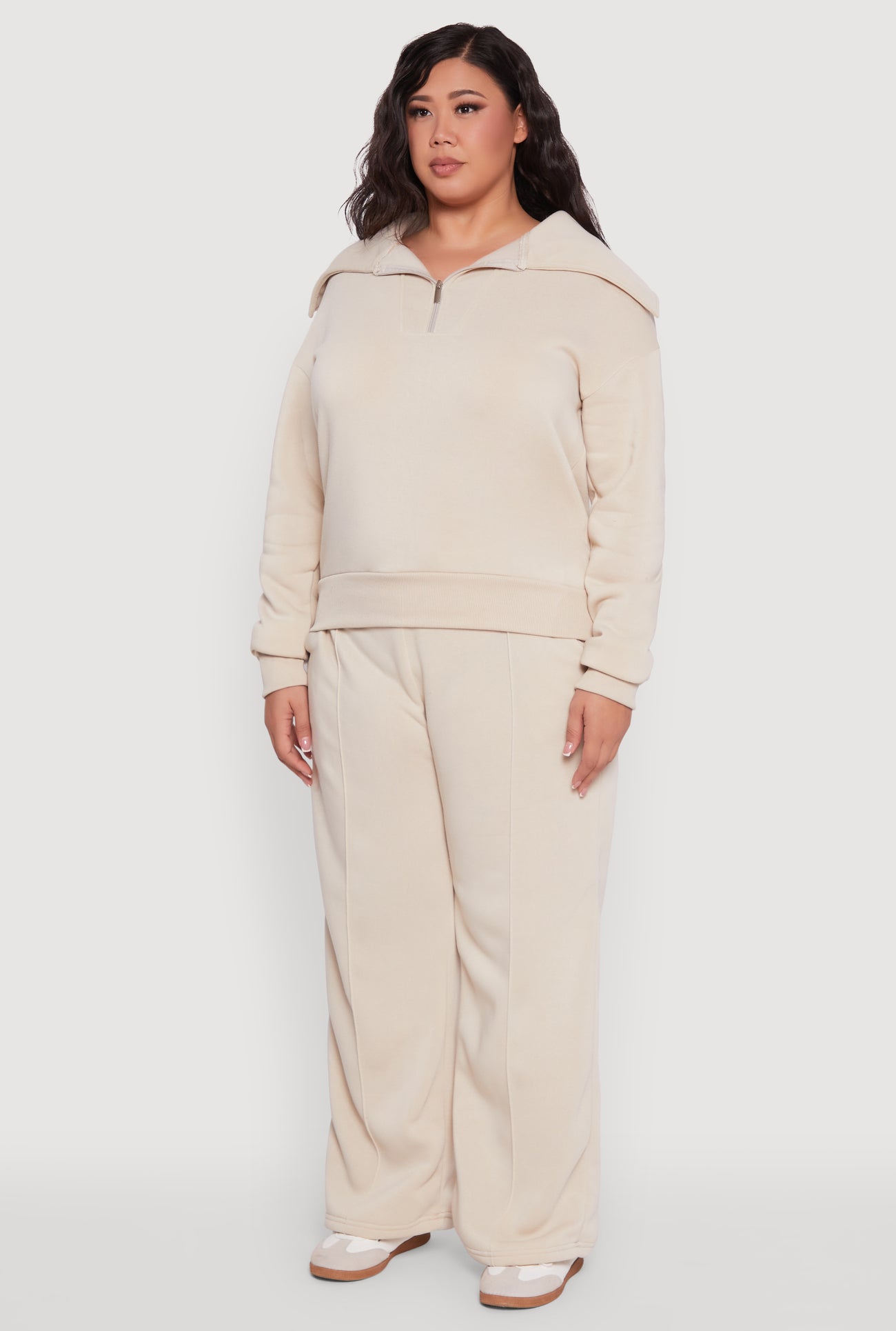 Plus Size Fleece Collared Quarter Zip Pullover Sweatshirt