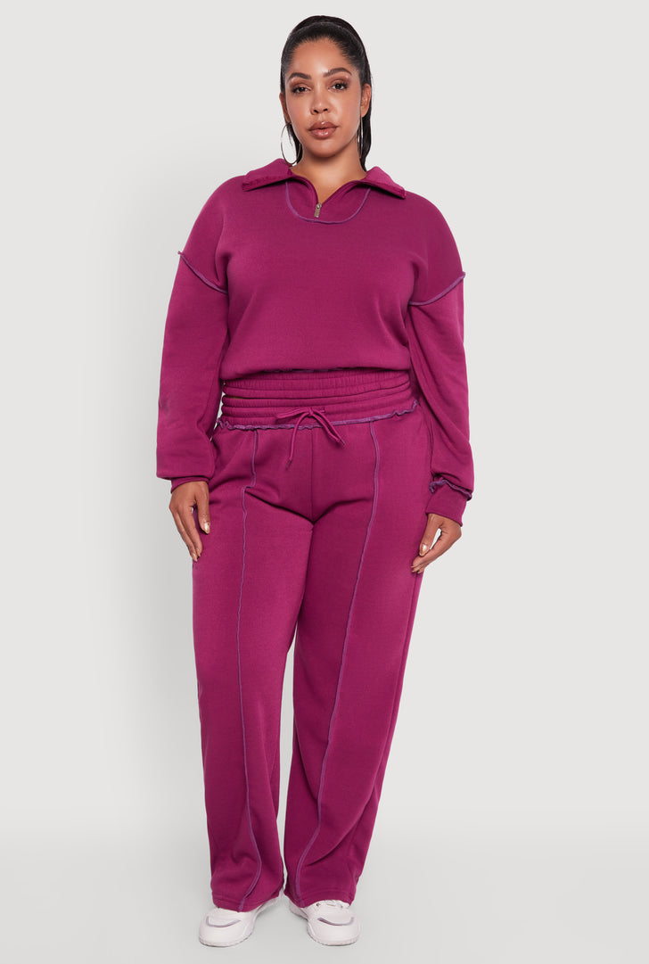 Plus Size High Waisted Wide Leg Fleece Sweatpants