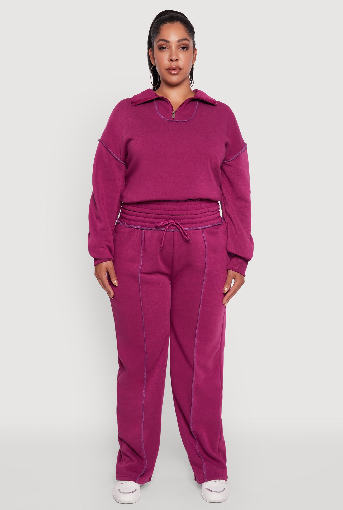 Plus Size High Waisted Wide Leg Fleece Sweatpants