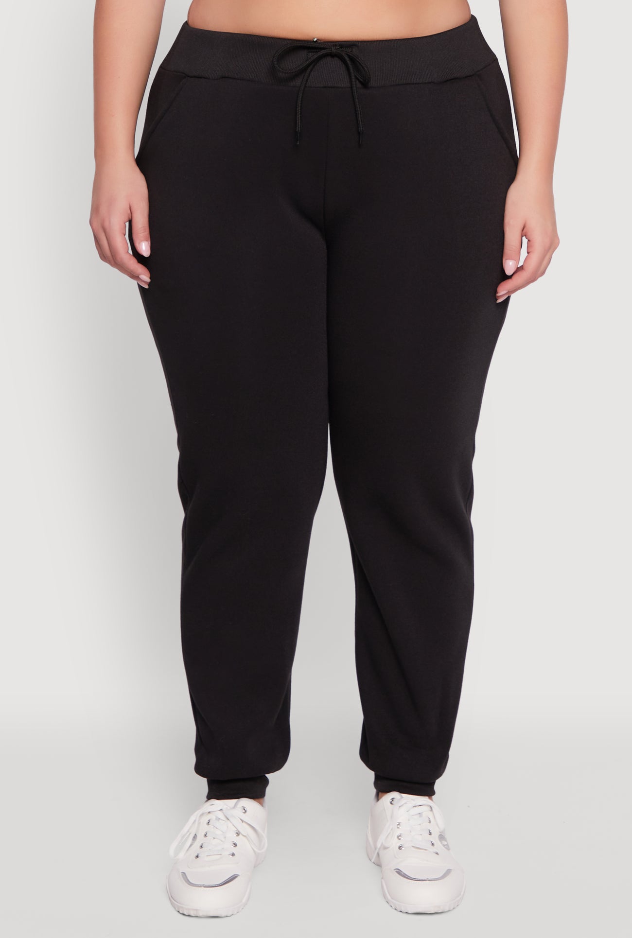 Plus Size High Waisted Fleece Drawstring Waist Joggers