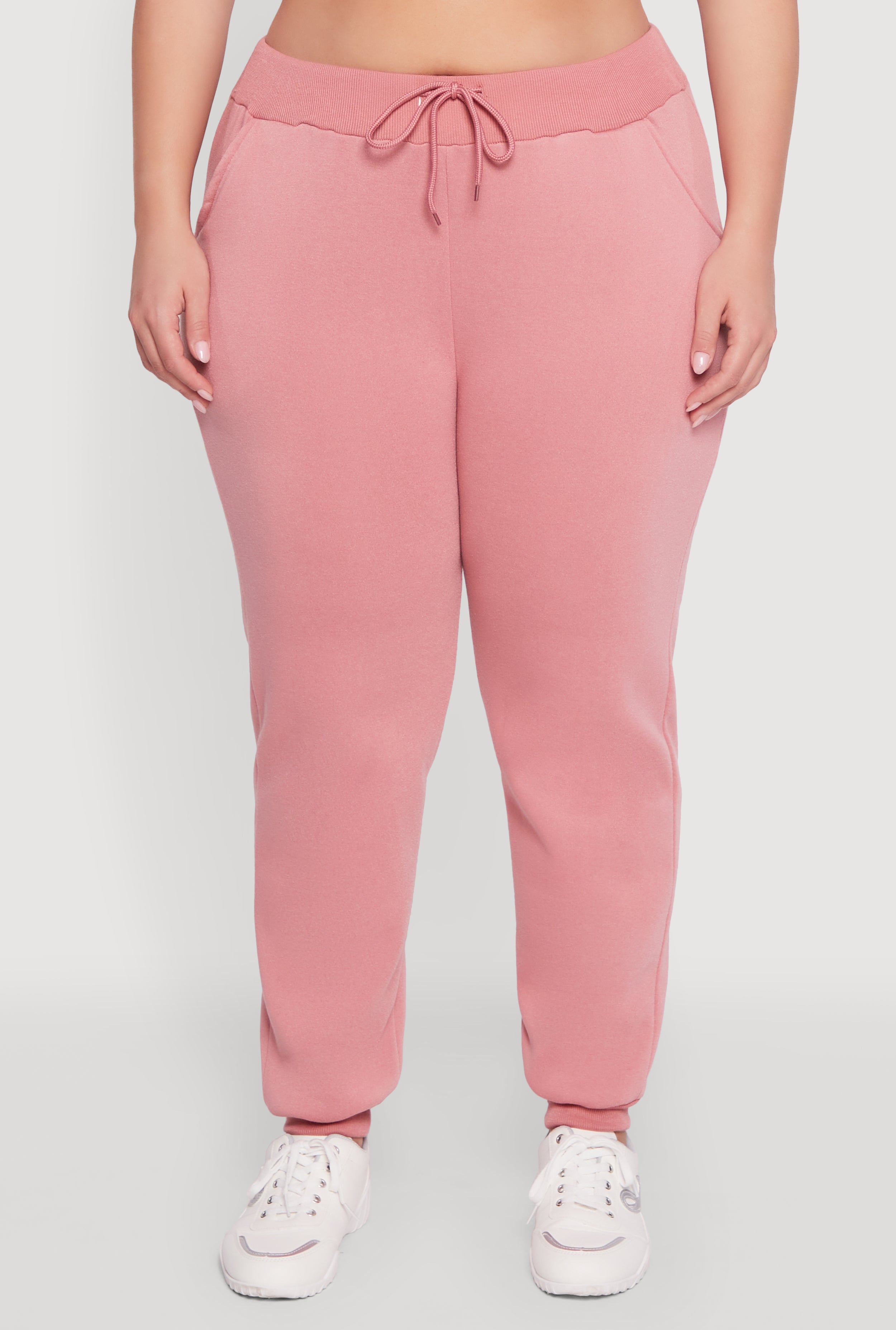 Plus Size High Waisted Fleece Drawstring Waist Joggers