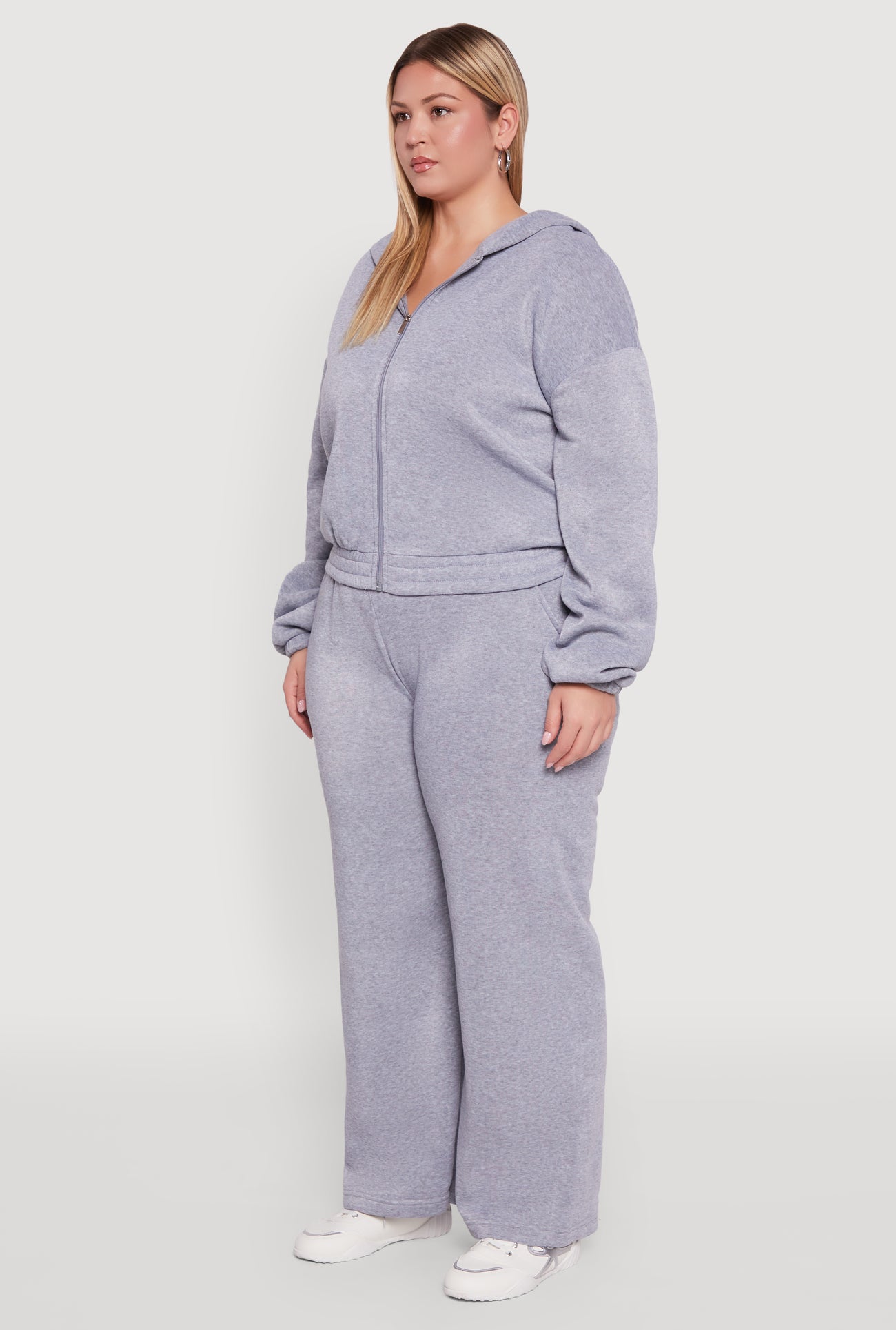 Plus Size Long Sleeve Zip Front Elastic Hem Hoodie