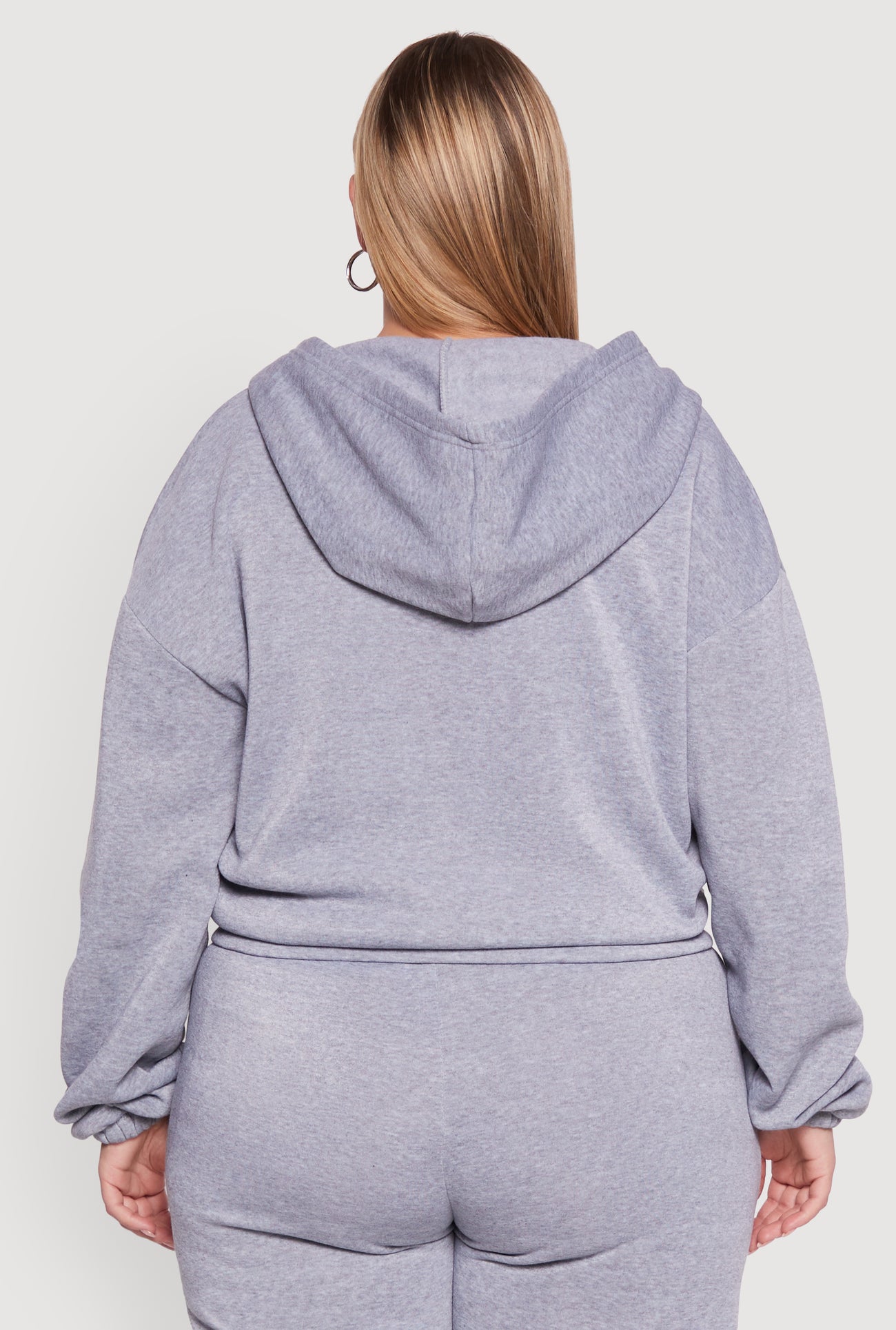 Plus Size Long Sleeve Zip Front Elastic Hem Hoodie