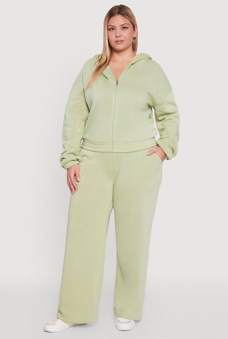 Plus Size Fleece High Waisted Wide Leg Sweatpants