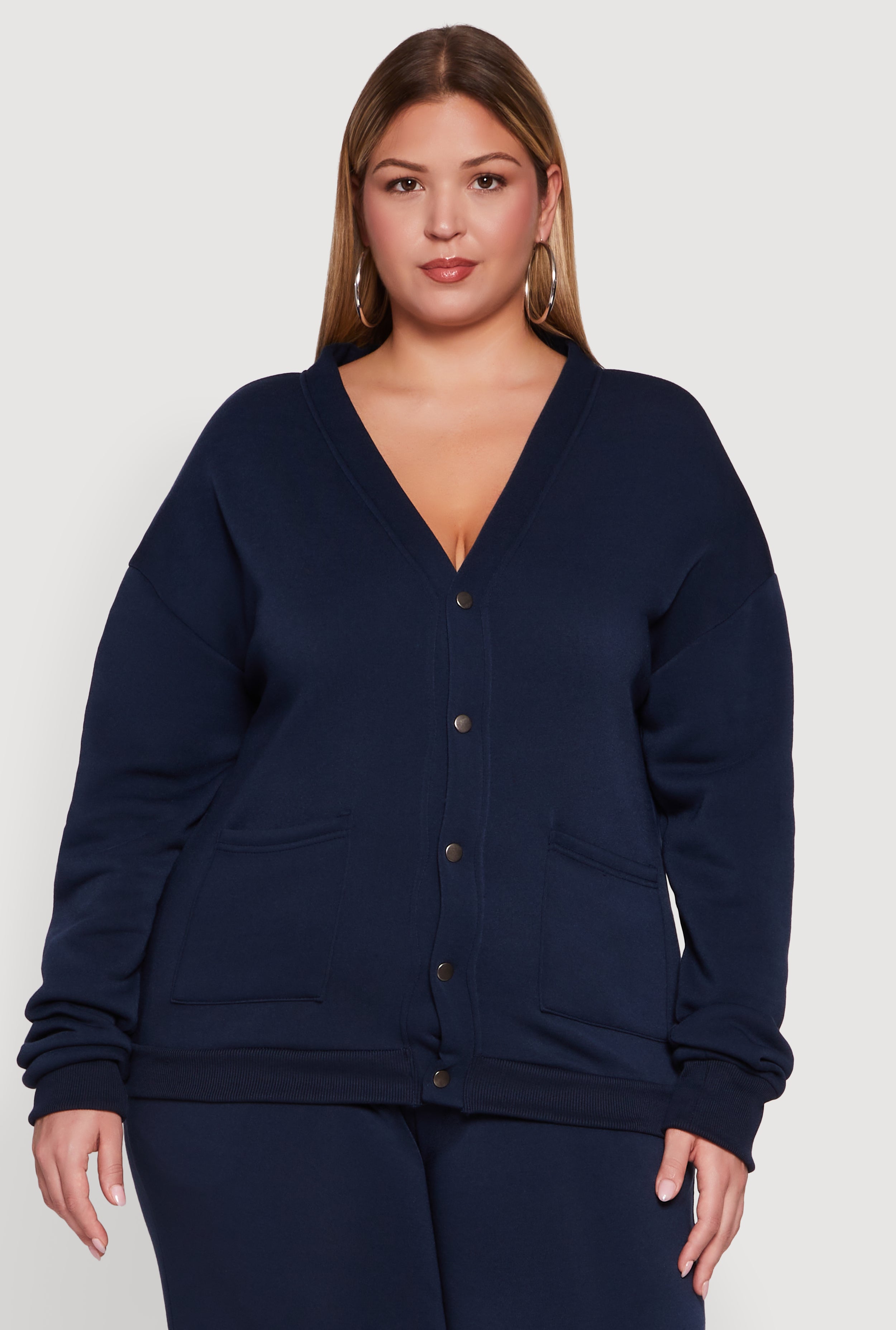 Plus Size Oversized Fleece Lined Button Front Cardigan