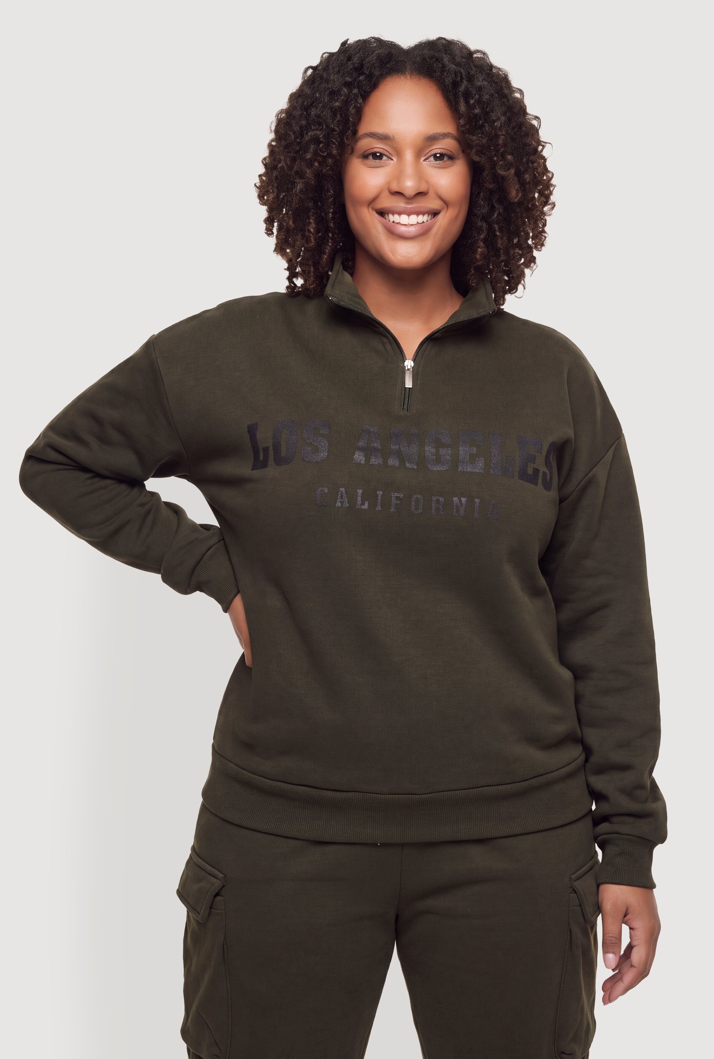 FR2 ONE PIECE WANTEDクルーネック　スエット　サイズL Plus Size Zip Front Mock Neck Los Angeles Graphic Pullover Sweatshirt