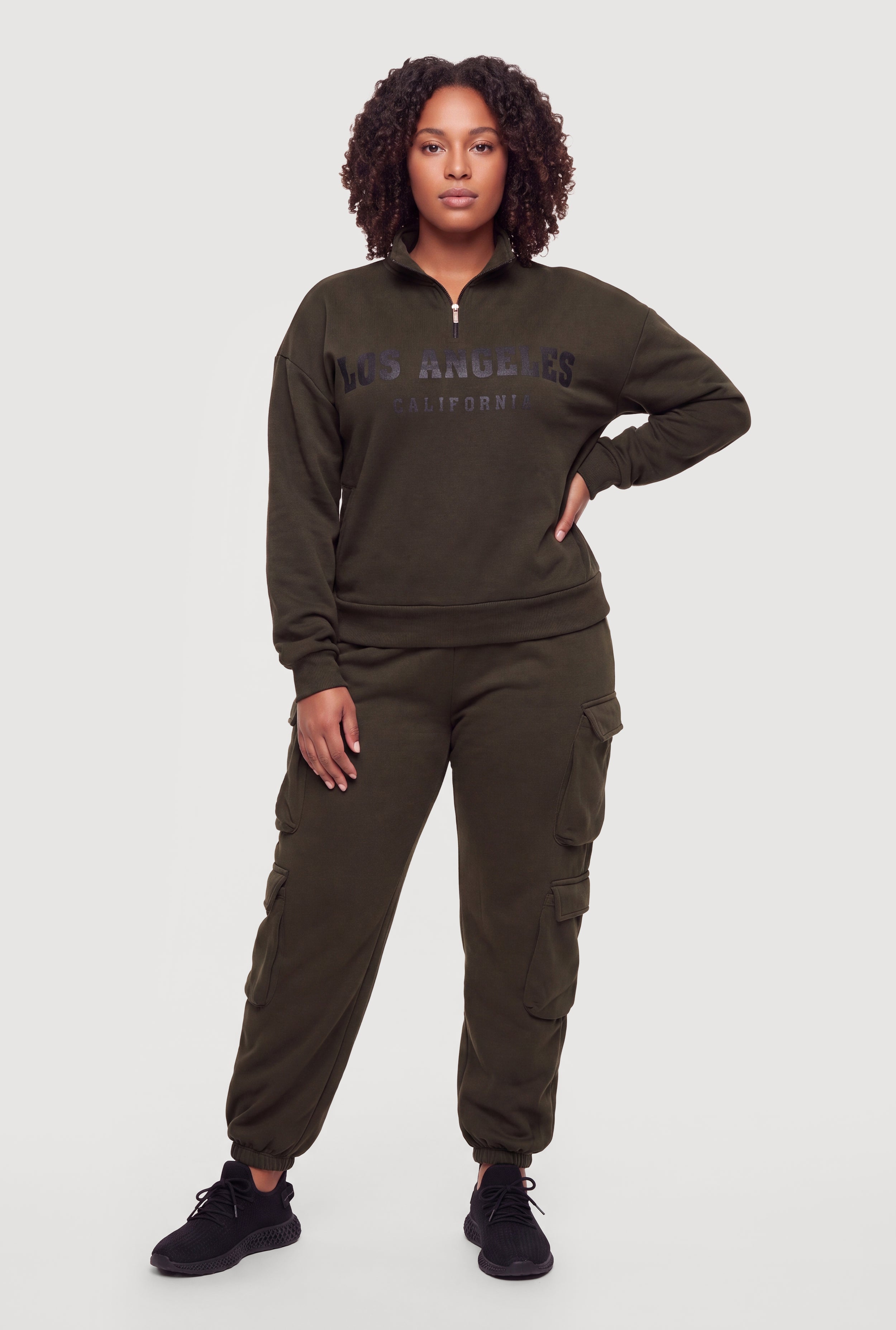 Plus Size Zip Front Mock Neck Los Angeles Graphic Pullover Sweatshirt