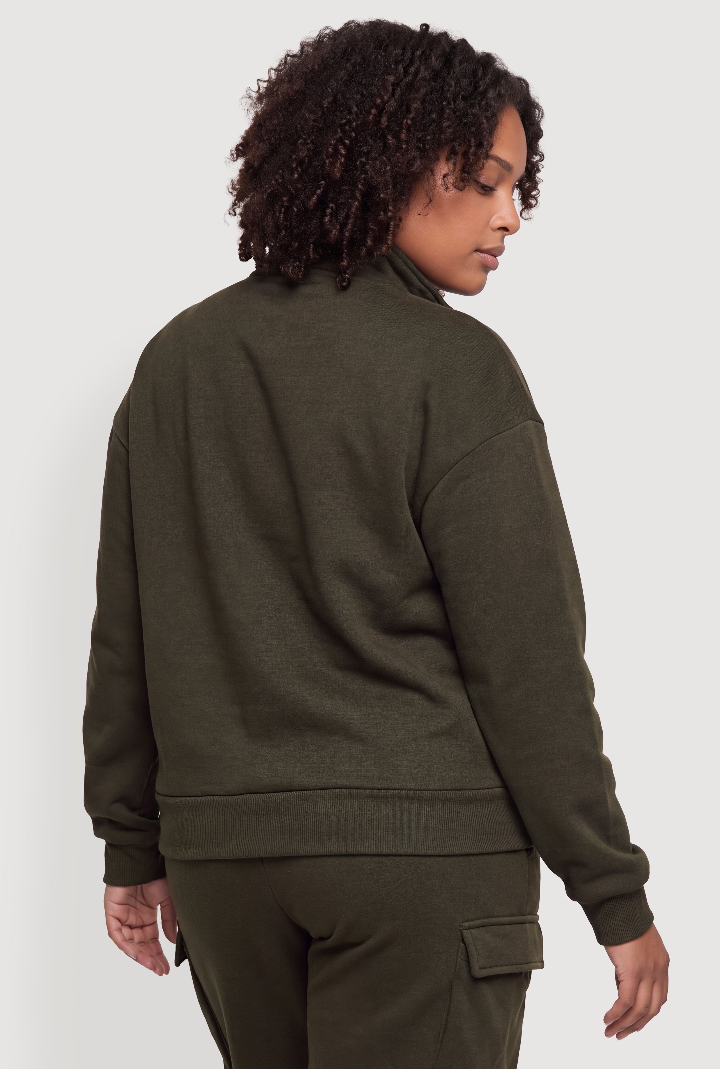 Plus Size Zip Front Mock Neck Los Angeles Graphic Pullover Sweatshirt