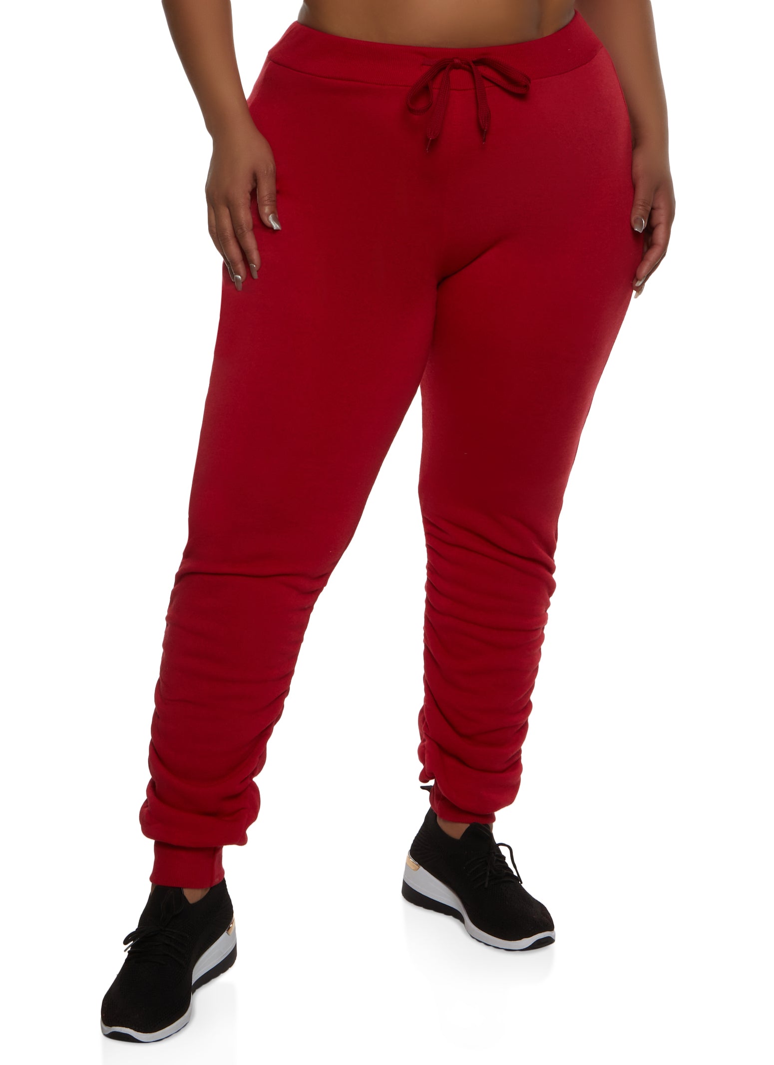 Plus Size Ruched Drawstring Joggers - Red