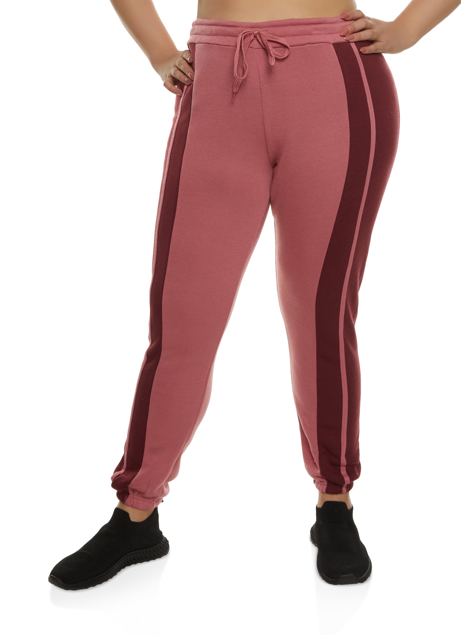 Plus Size Burgundy Red Side Stripe Leggings