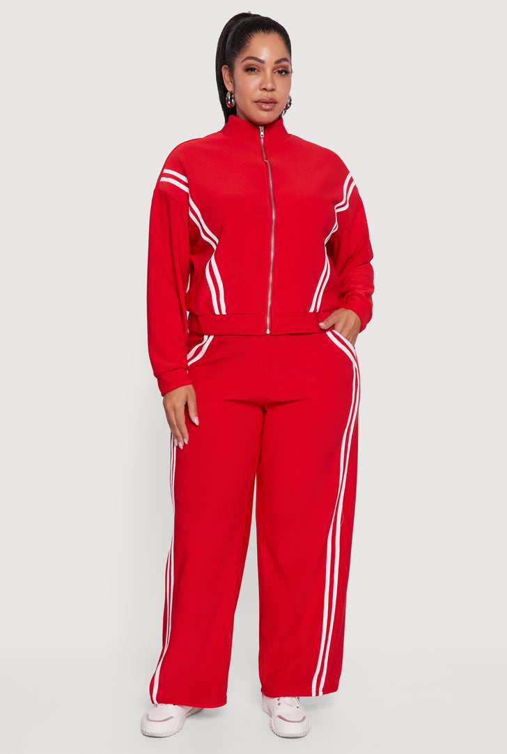 Plus Size Varsity Stripe Pull On Track Pants