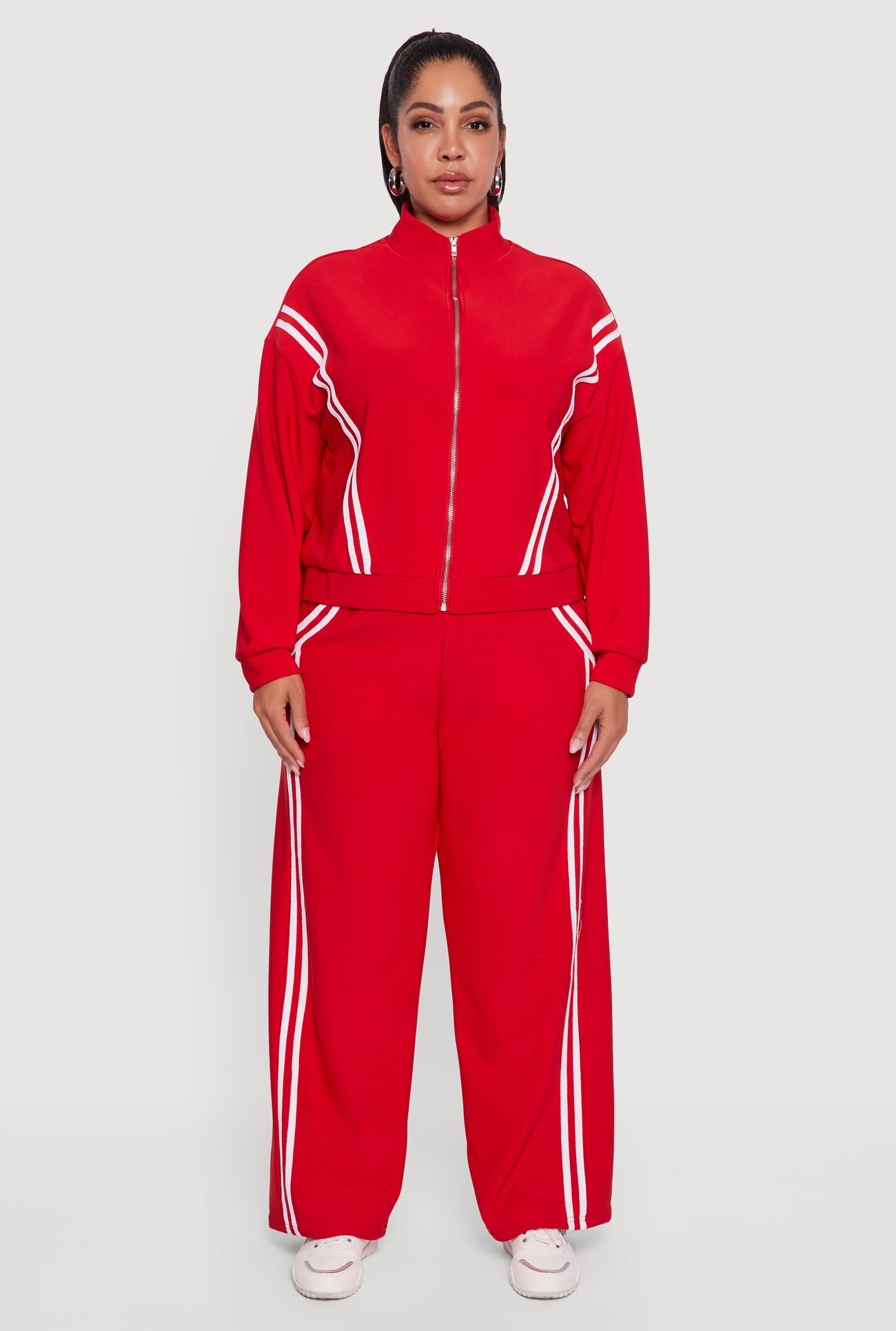 Plus Size Varsity Stripe Pull On Track Pants