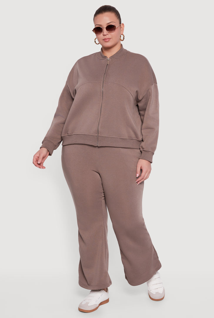 Plus Size Fleece Lined High Waisted Flare Leg Sweatpants