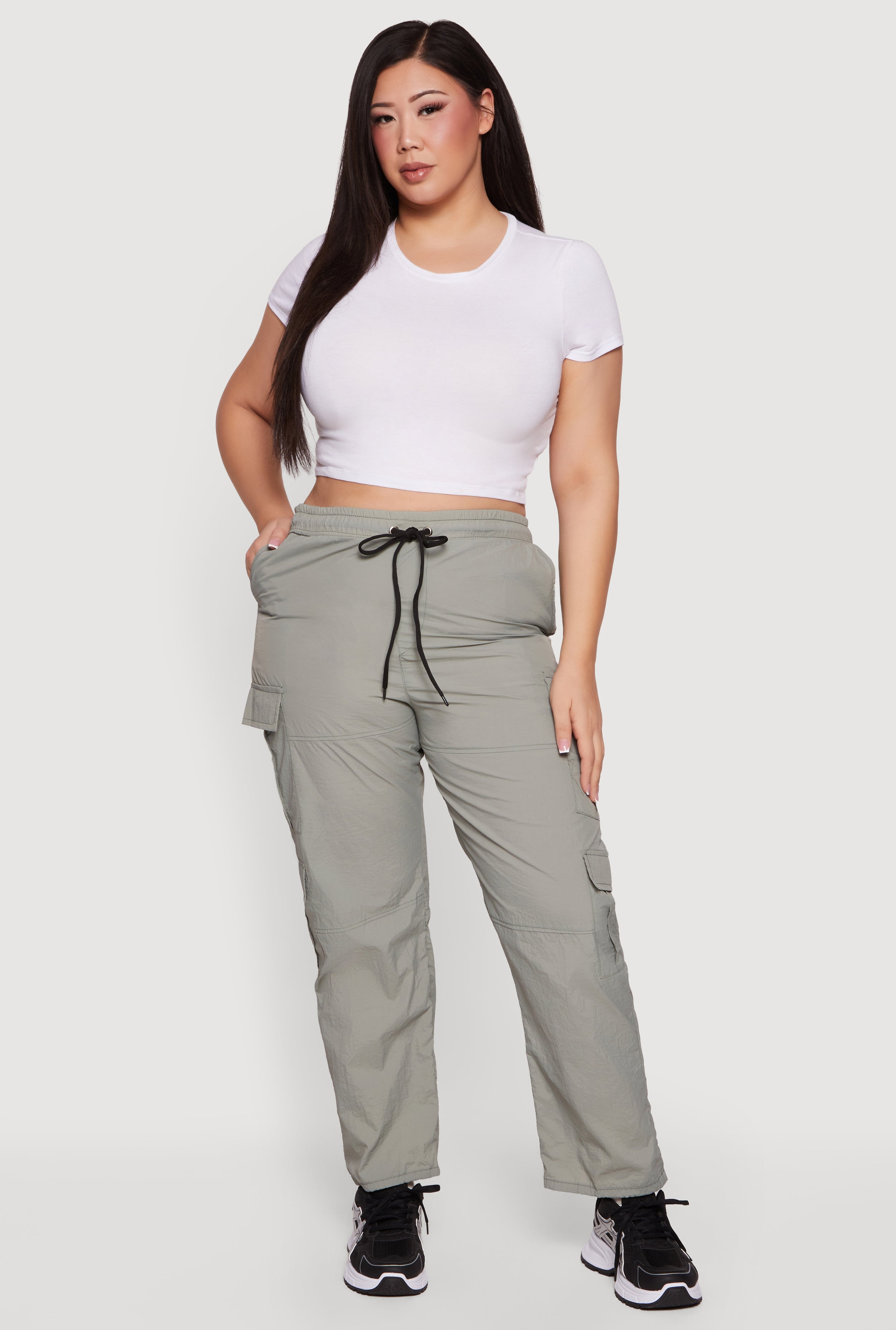 Plus Size Nylon Drawstring Cargo Pants