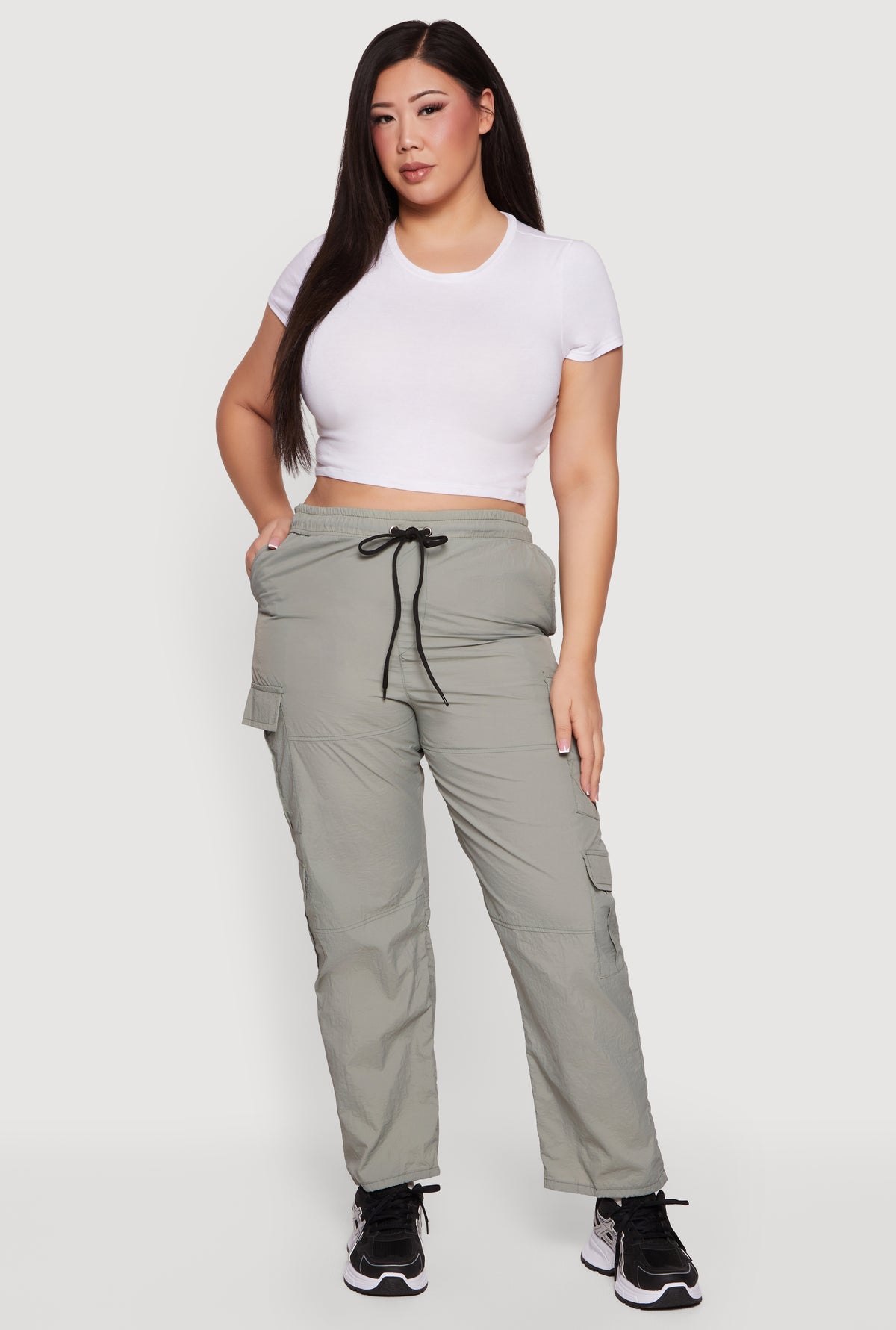 Plus Size Nylon Drawstring Cargo Pants