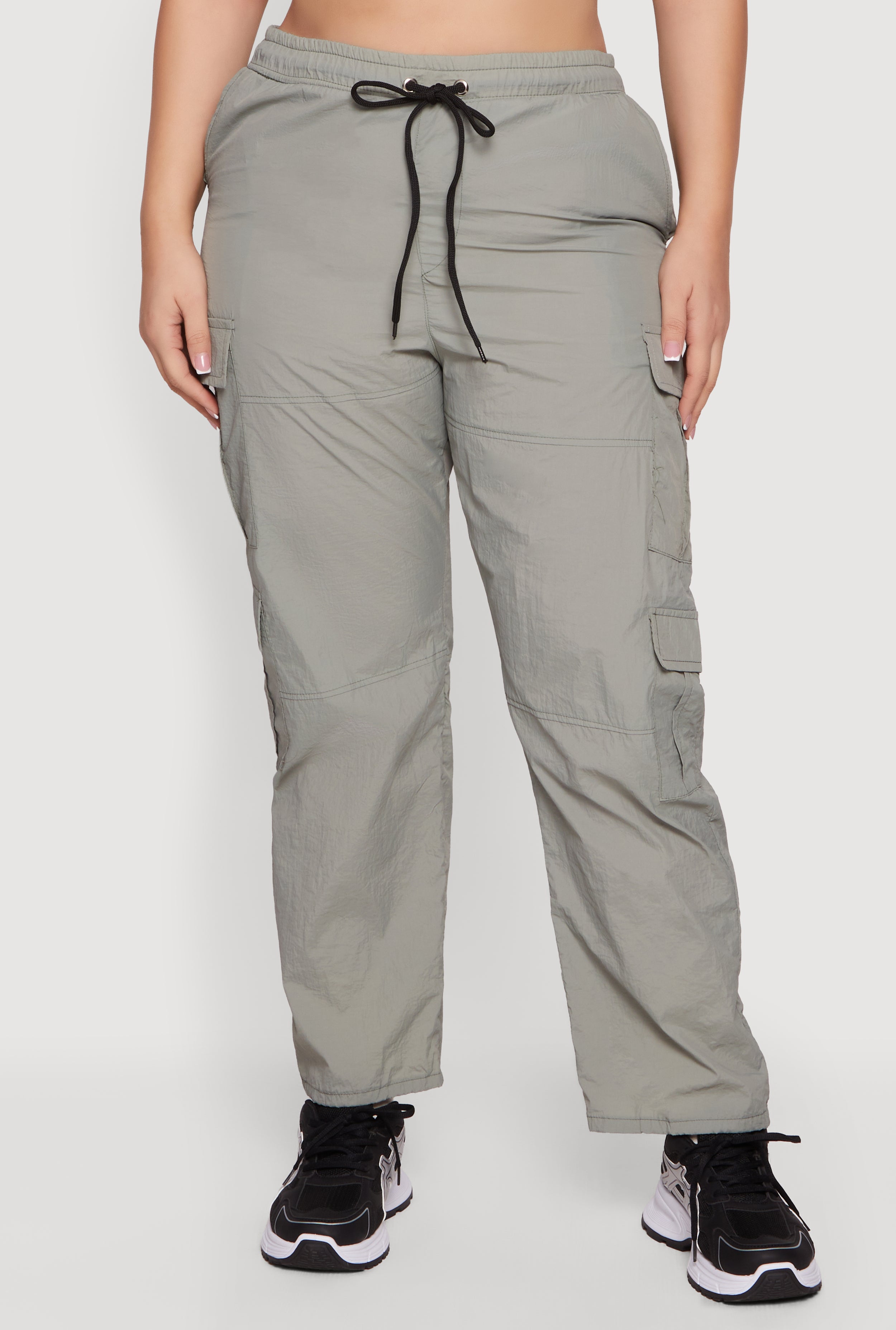 Plus Size Nylon Drawstring Cargo Pants