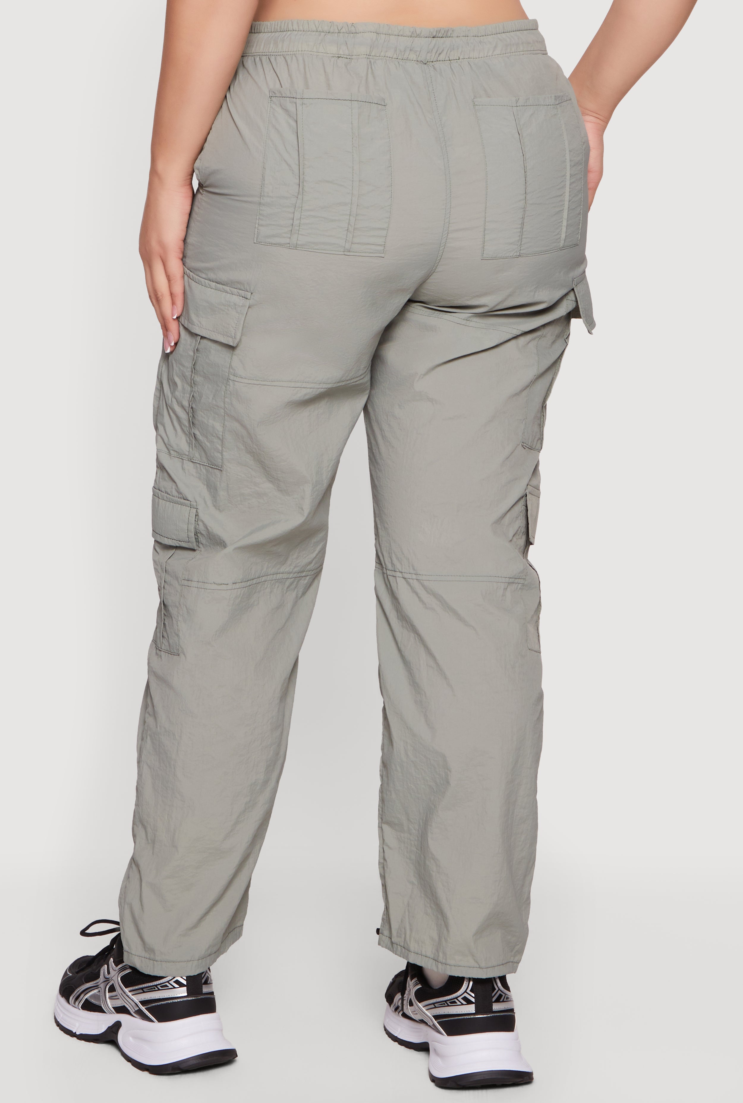 Plus Size Nylon Drawstring Cargo Pants