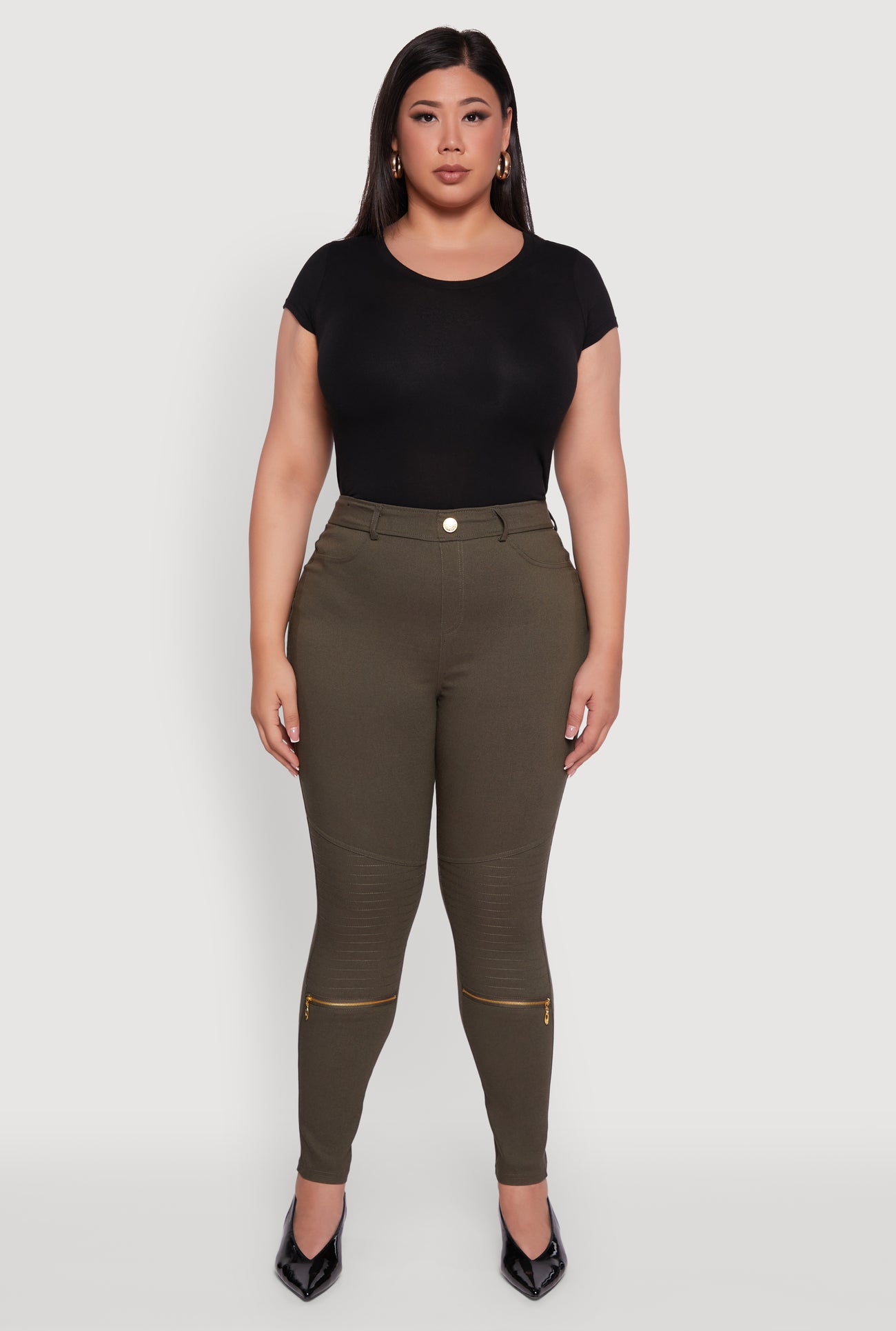 Plus Size High Waisted Skinny Moto Pants