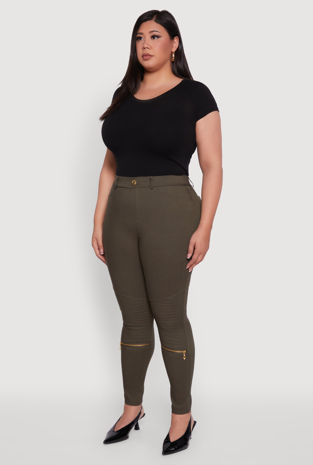 Plus Size High Waisted Skinny Moto Pants
