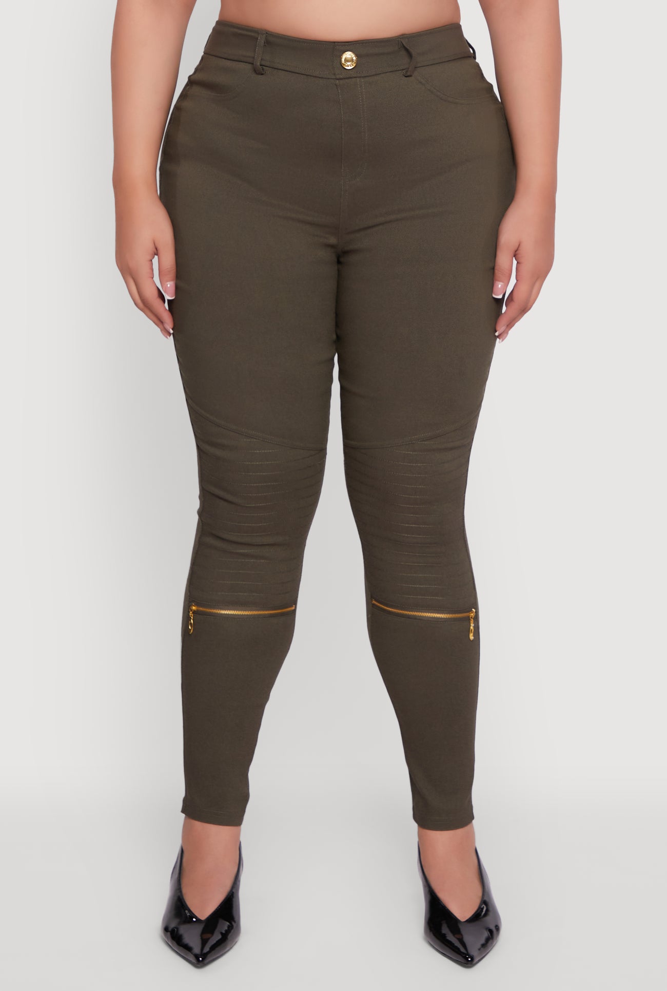 Plus Size High Waisted Skinny Moto Pants
