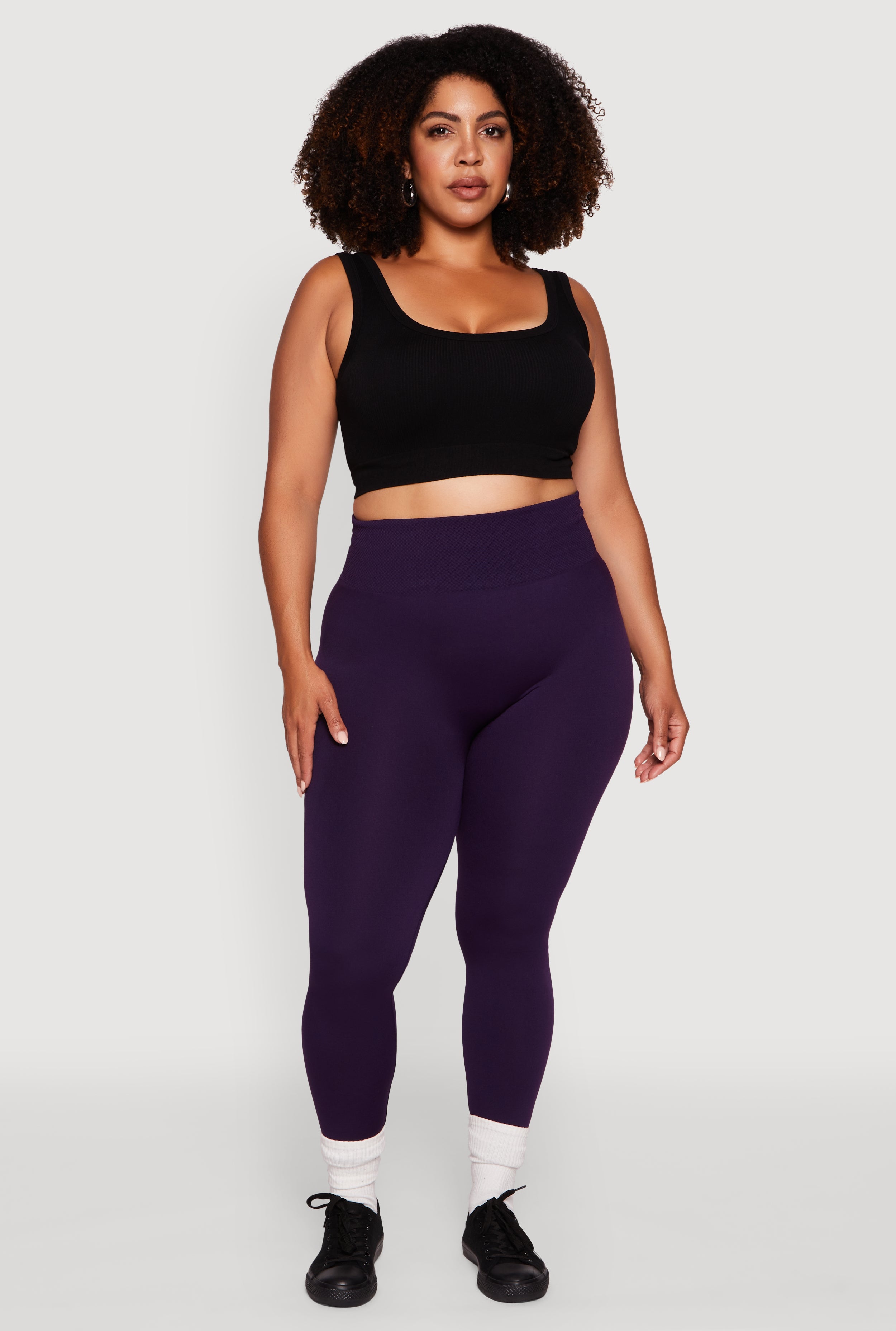 Plus Size Fleece Lined Leggings with Textured Waistband