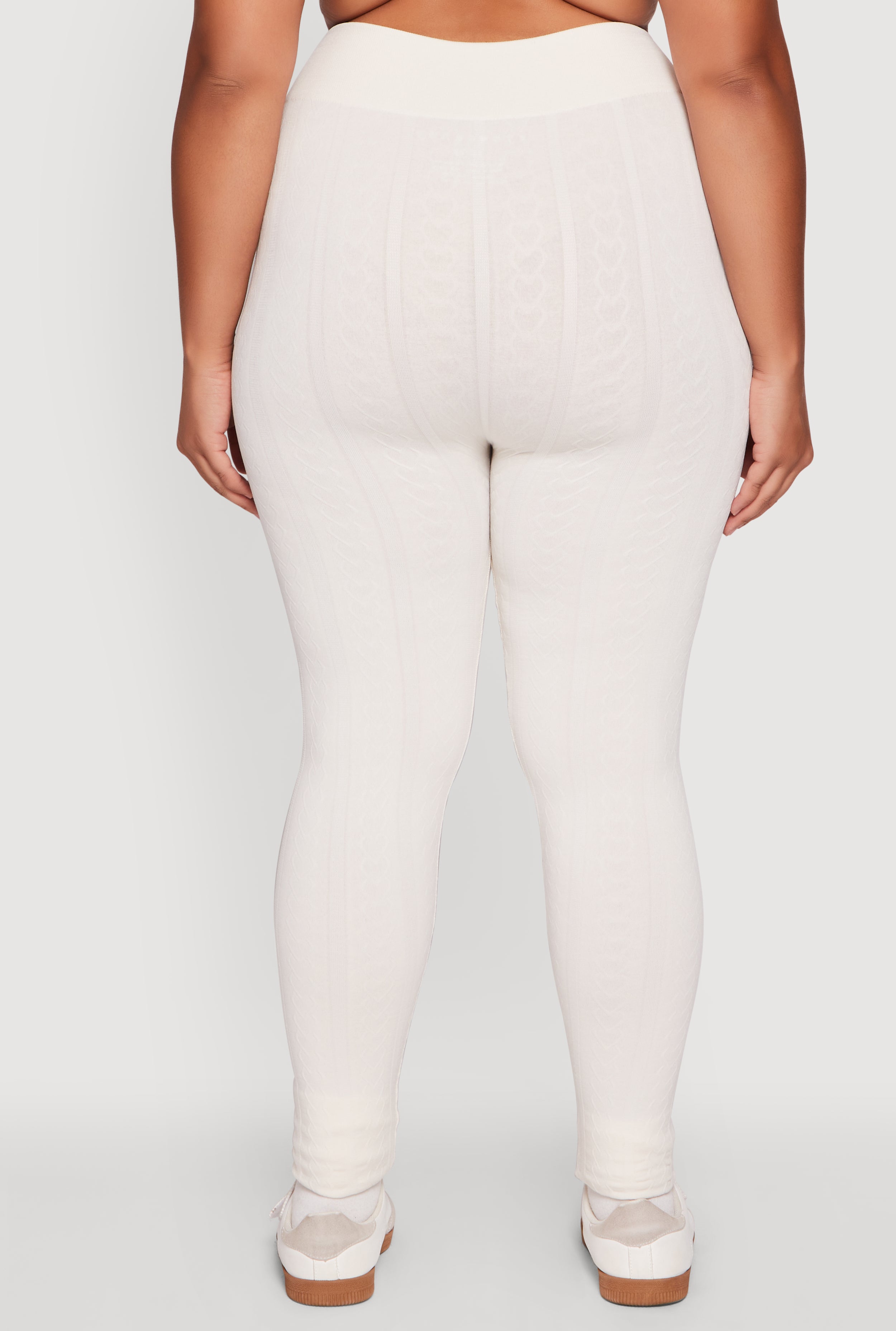 Plus Size High Waisted Fleece Lined Textured Knit Leggings