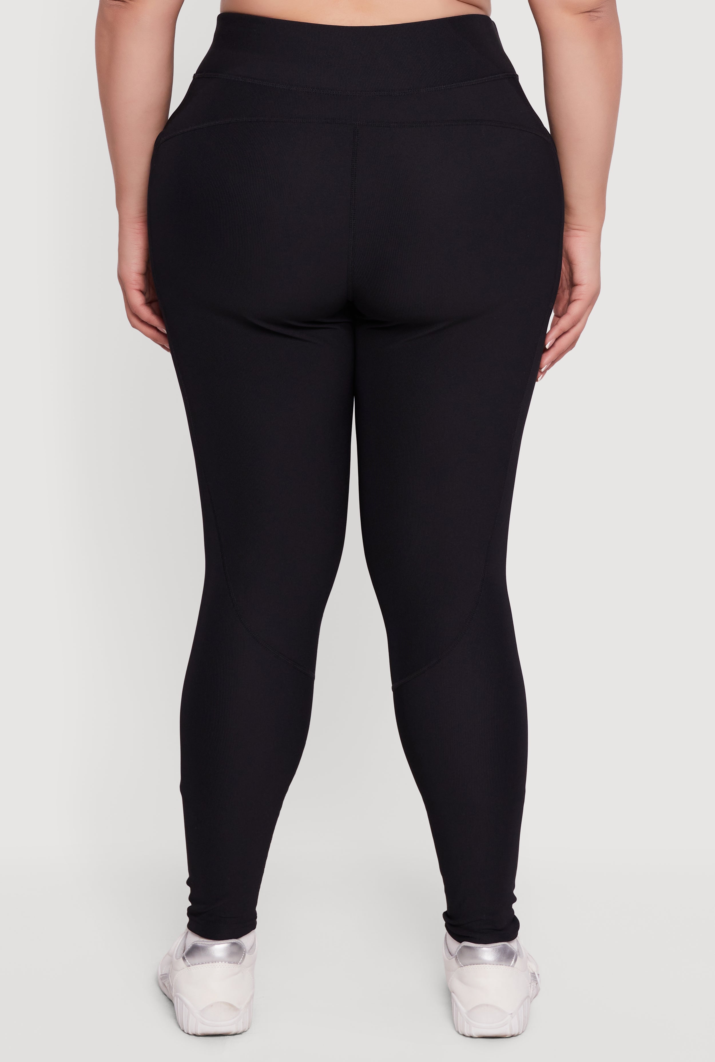 Plus Size Rib Knit Leggings with Cell Phone Pocket