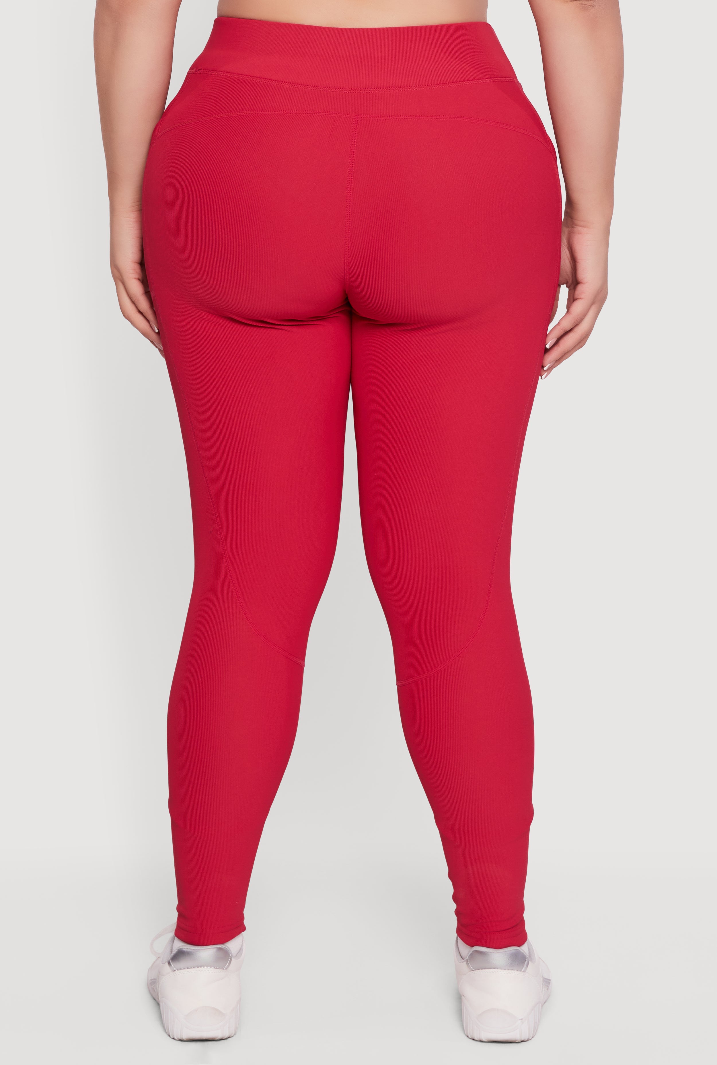 Plus Size Rib Knit Leggings with Cell Phone Pocket