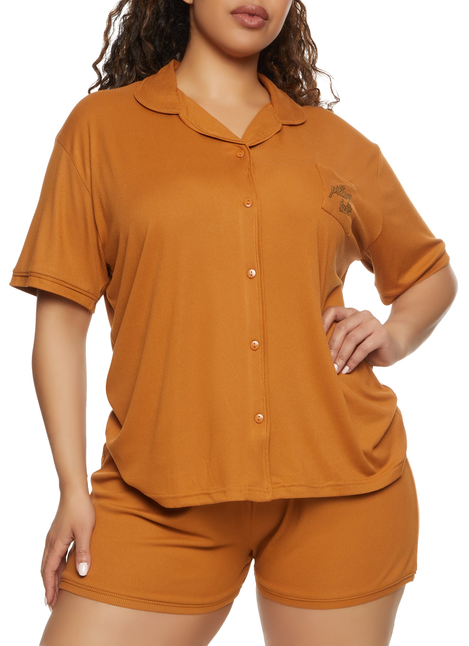 Plus Size Pillow Talk Pajama Shirt and Shorts Set