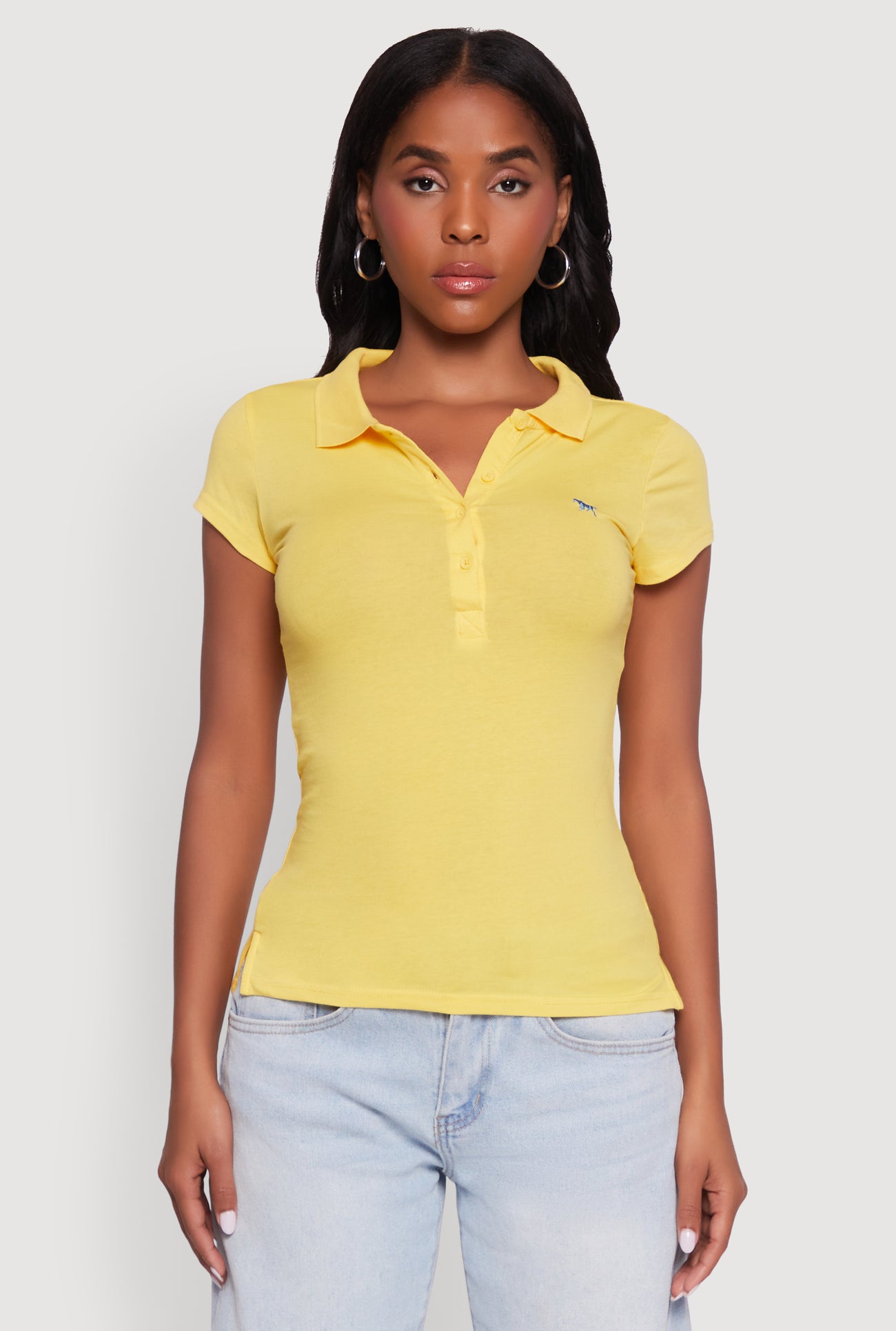 Embroidered Button Front Polo Shirt