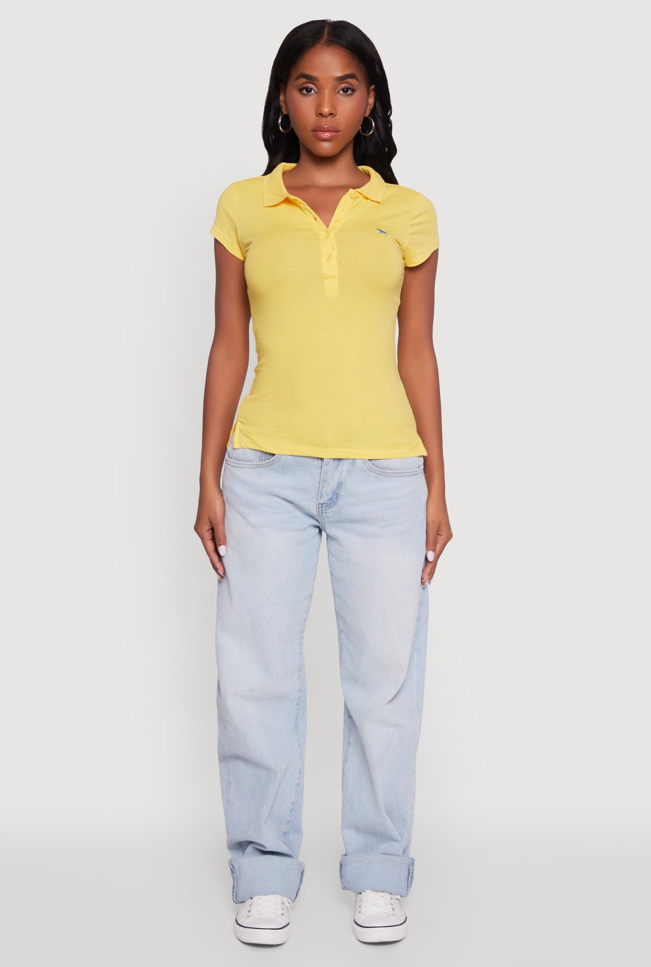 Embroidered Button Front Polo Shirt