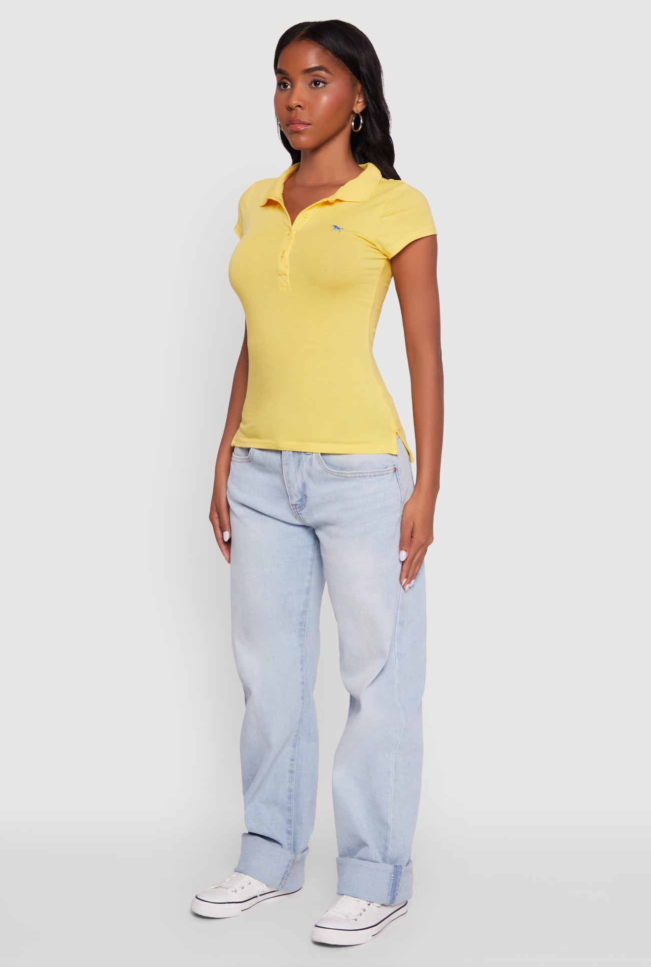 Embroidered Button Front Polo Shirt