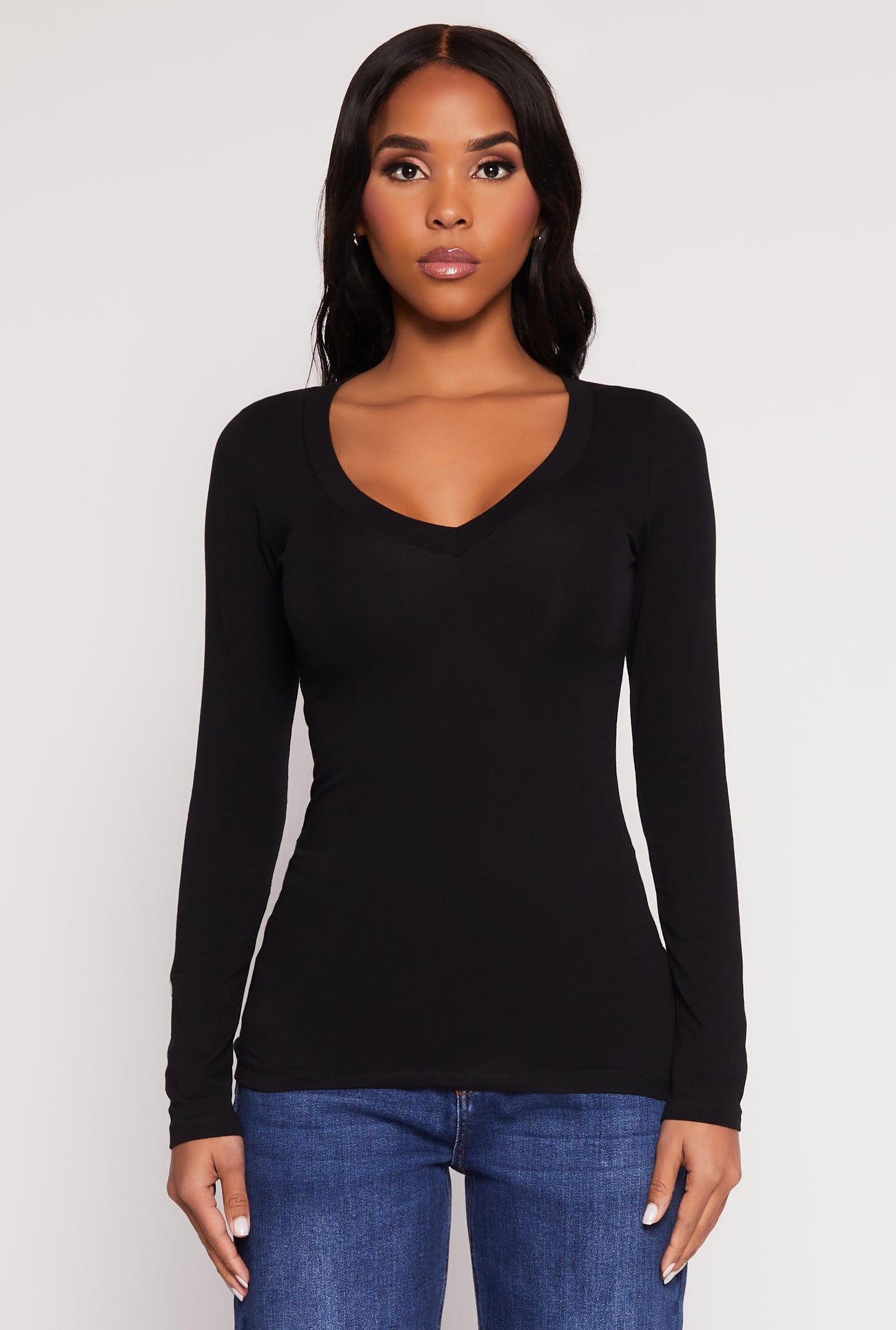 Basic Long Sleeve V Neck Tee
