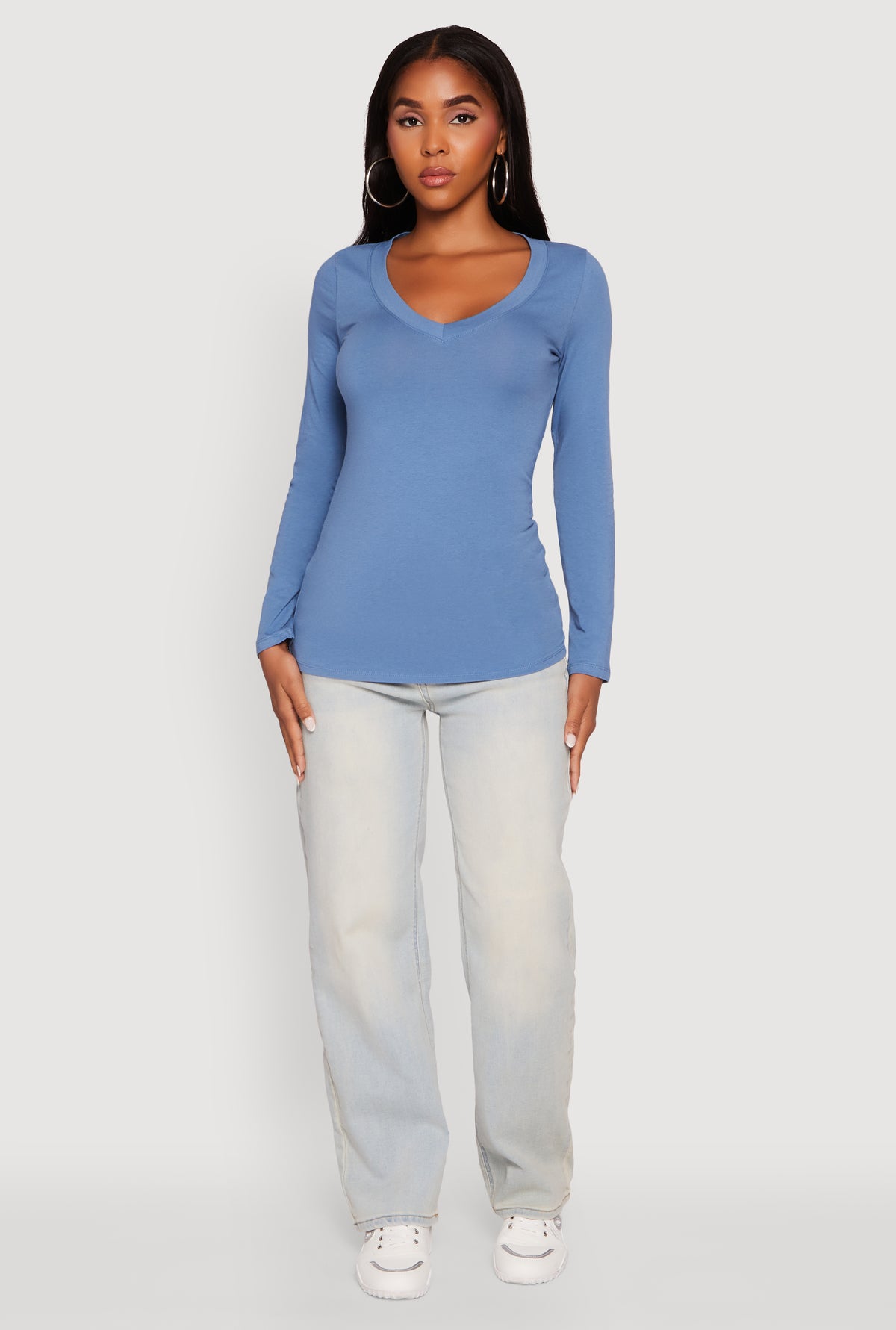 Basic Long Sleeve V Neck Tee