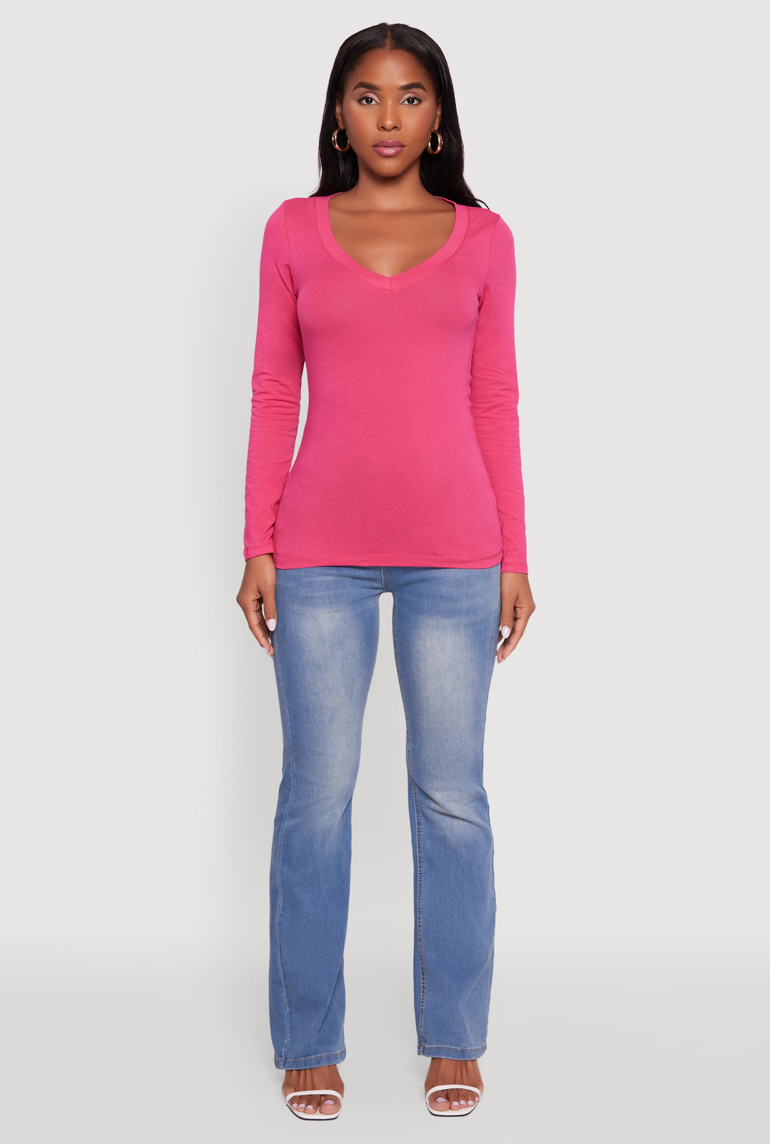 Basic Long Sleeve V Neck Tee